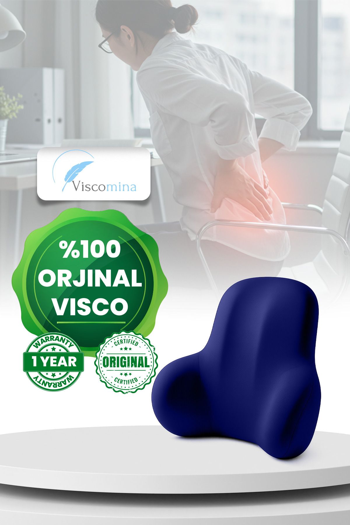 teknotrust Lacivert ergonomik bel ve sırt yastığı, konfor ve destek sağlar