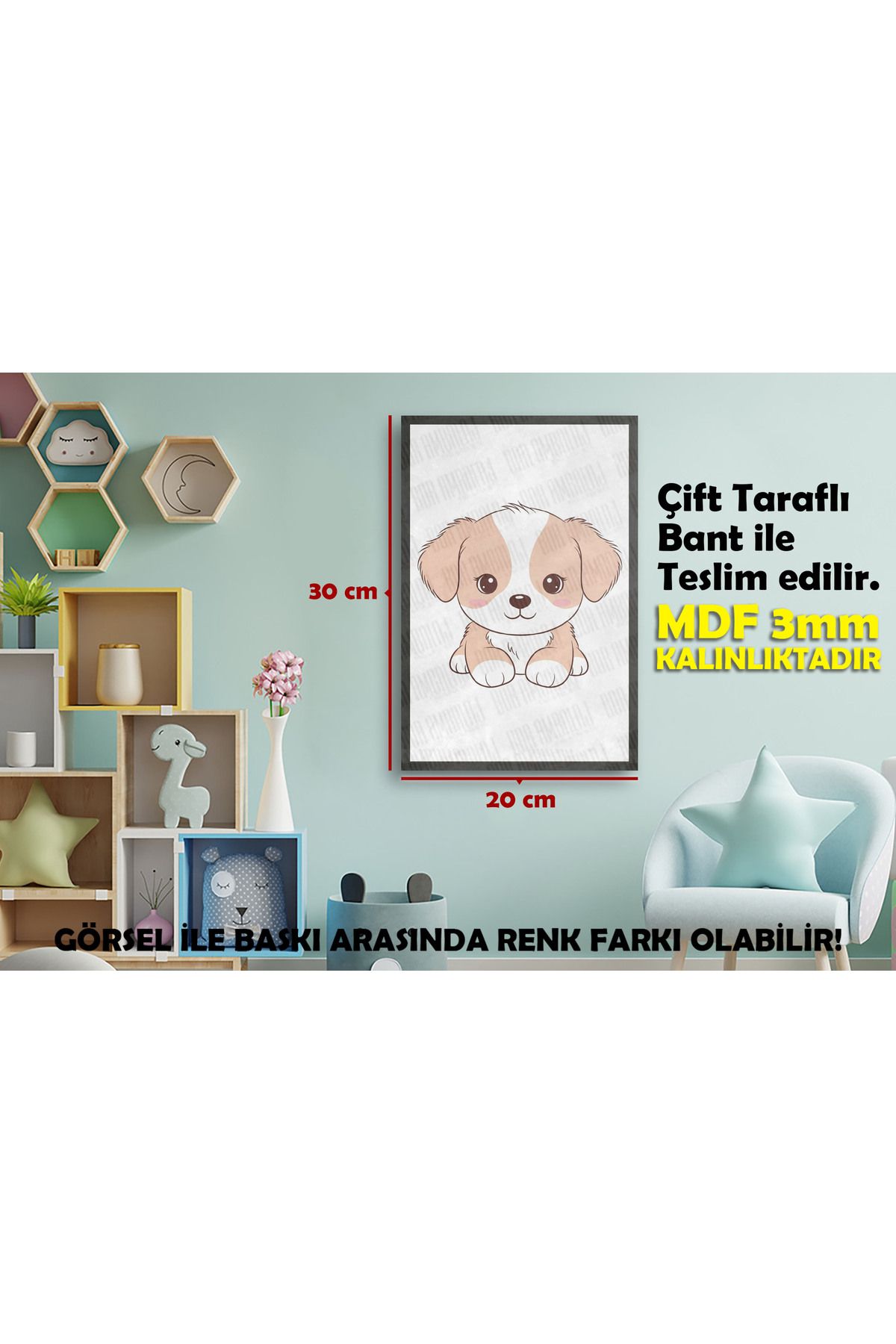 Borambalaj Çocuk Odası İçin Köpek Tasarımlı Çerçeve Görünümlü MDF Tablo 20x30
