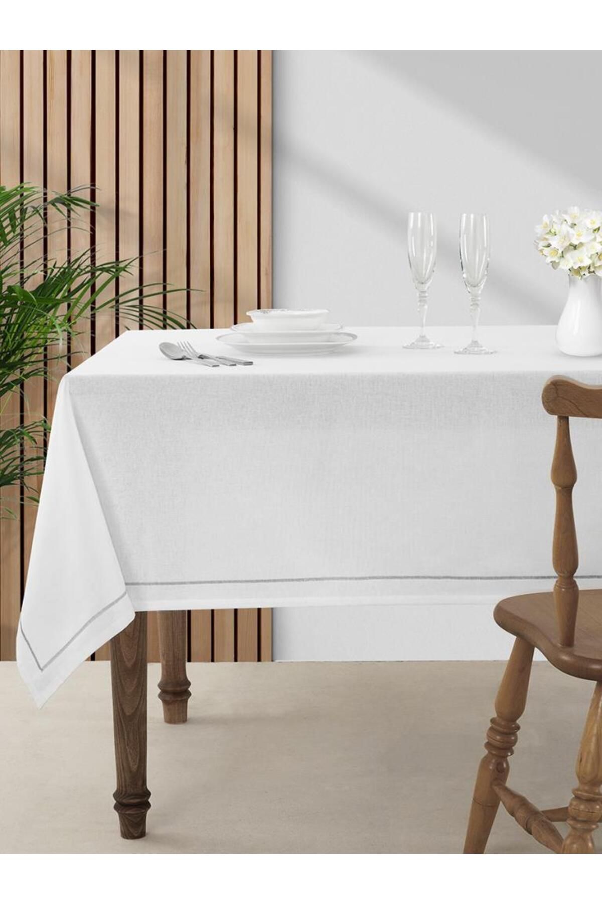 Karna Home Nakışlı Beyaz Masa Örtüsü Lola