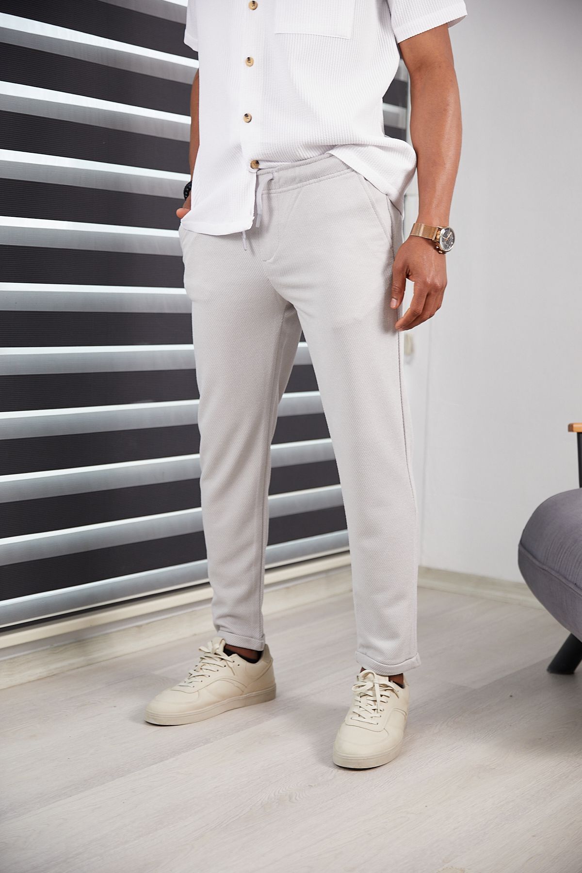 HA-KA GİYİM Erkek Slim Fit Jogger Pantolon Duble Paça Yüksek Kalite Çizgi Desenli Kumaş Likralı