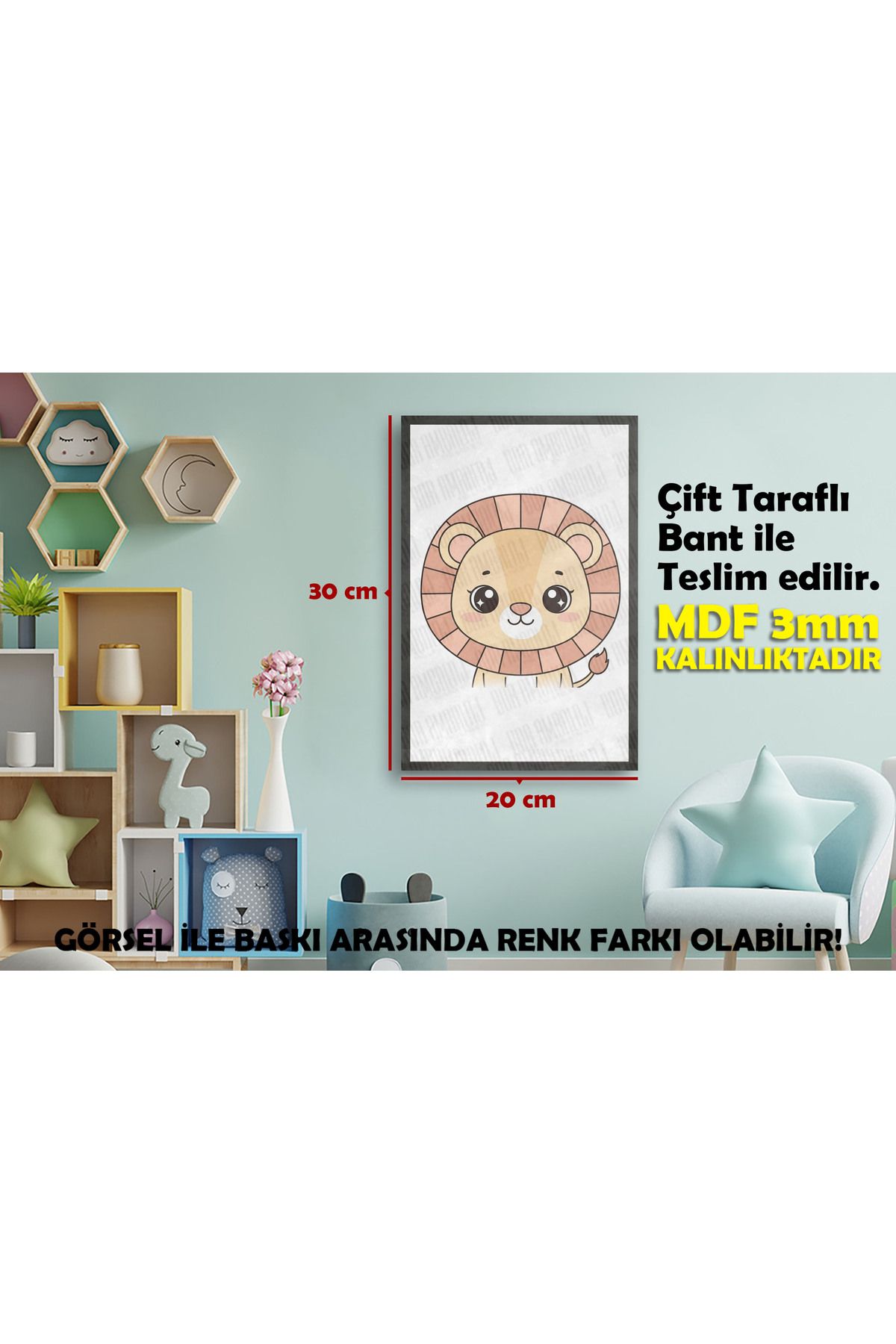 Borambalaj Çocuk Odası İçin Aslan Tasarımlı Çerçeve Görünümlü MDF Tablo 20x30