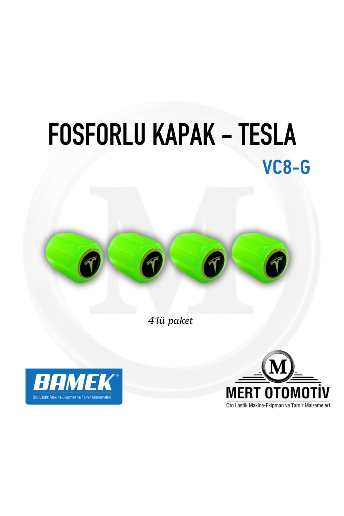 Bamek TESLA LOGOLU FOSFORLU KAPAK (4'lü Set)