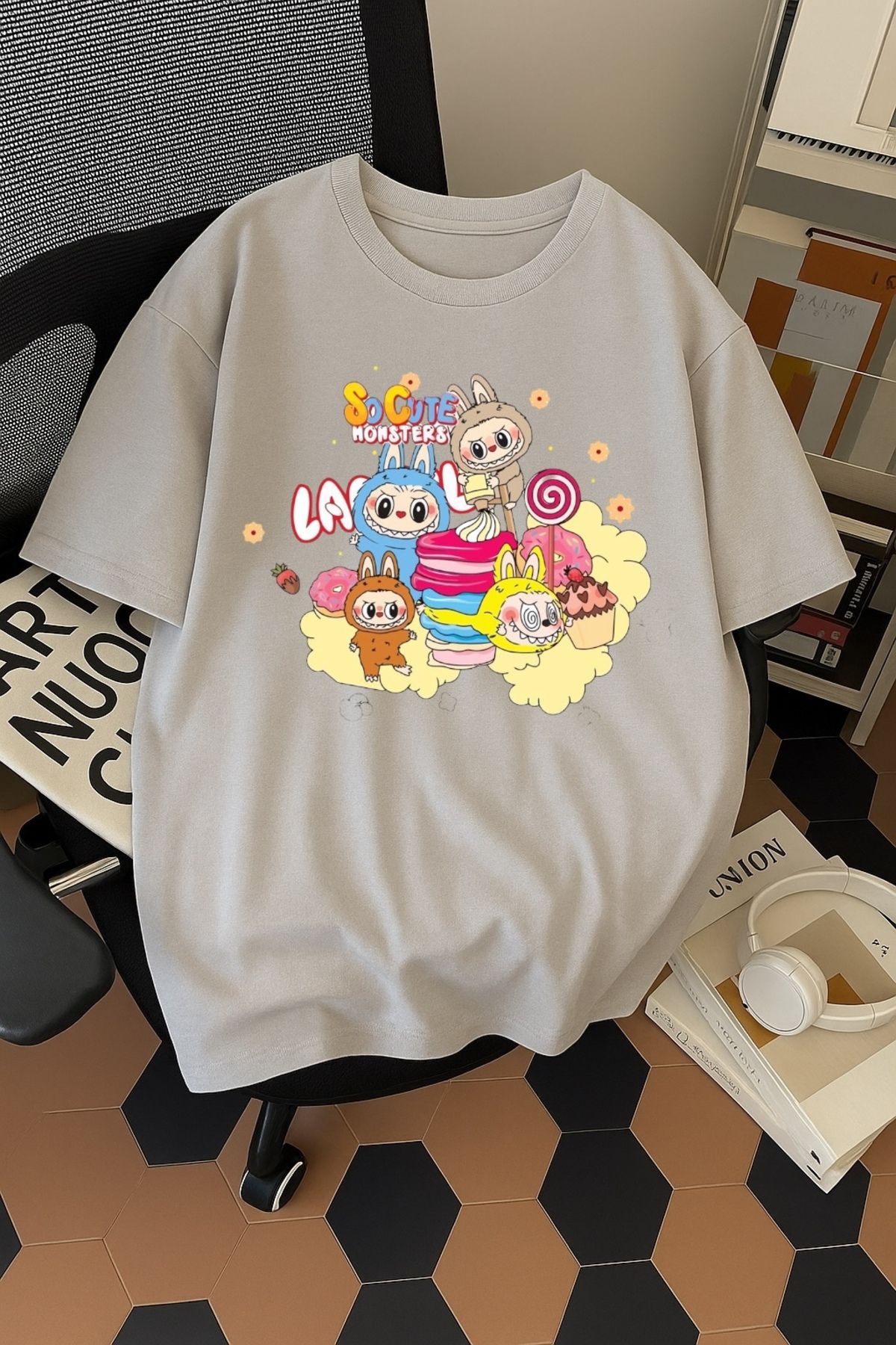 SOHR Unisex Erkek/Kadın Labubu So Cute Renkli Baskılı Oversize Pamuklu T-Shirt