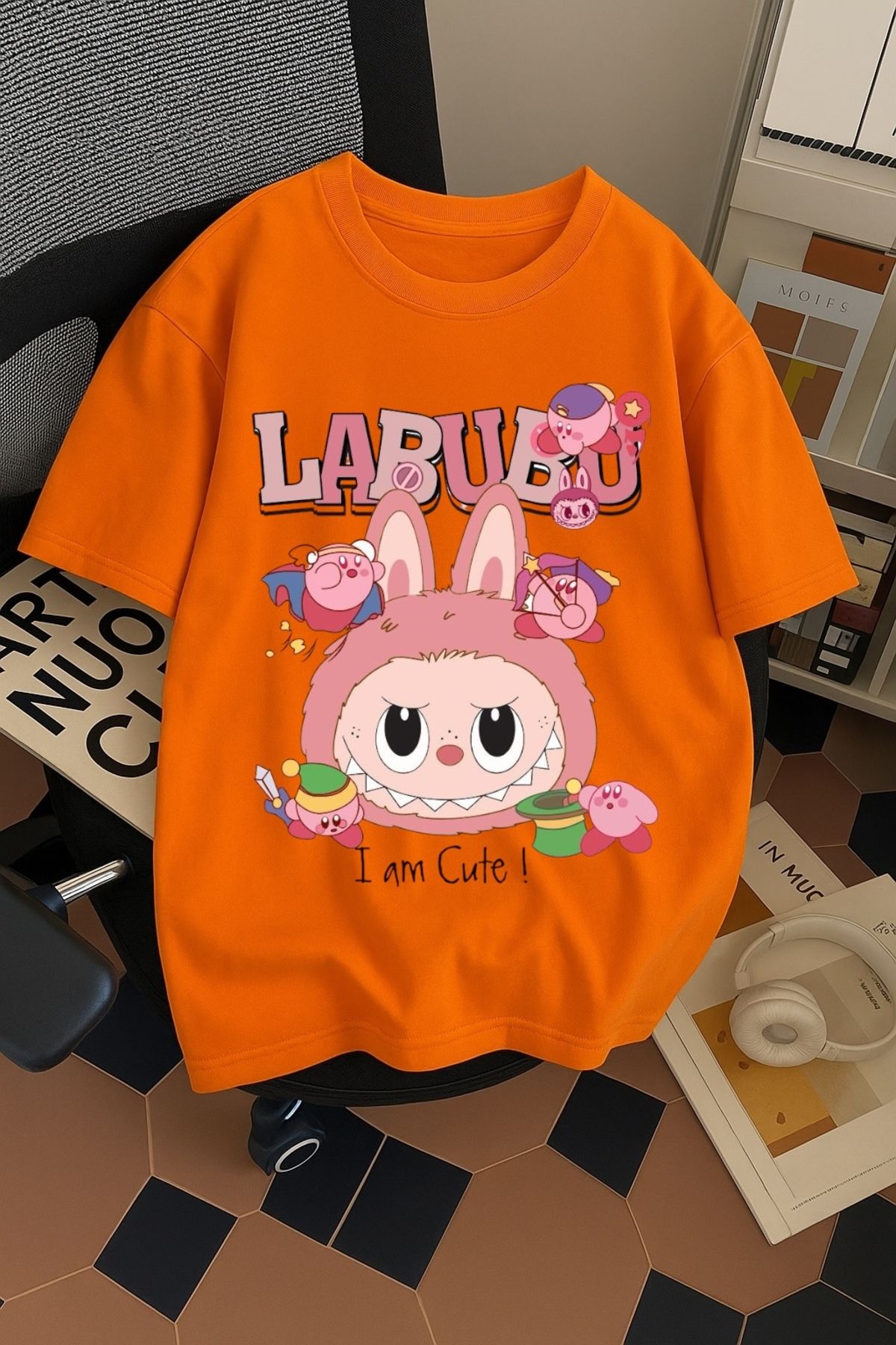 SOHR Unisex Erkek/Kadın Labubu Im Cute Renkli Baskılı Oversize Pamuklu T-Shirt