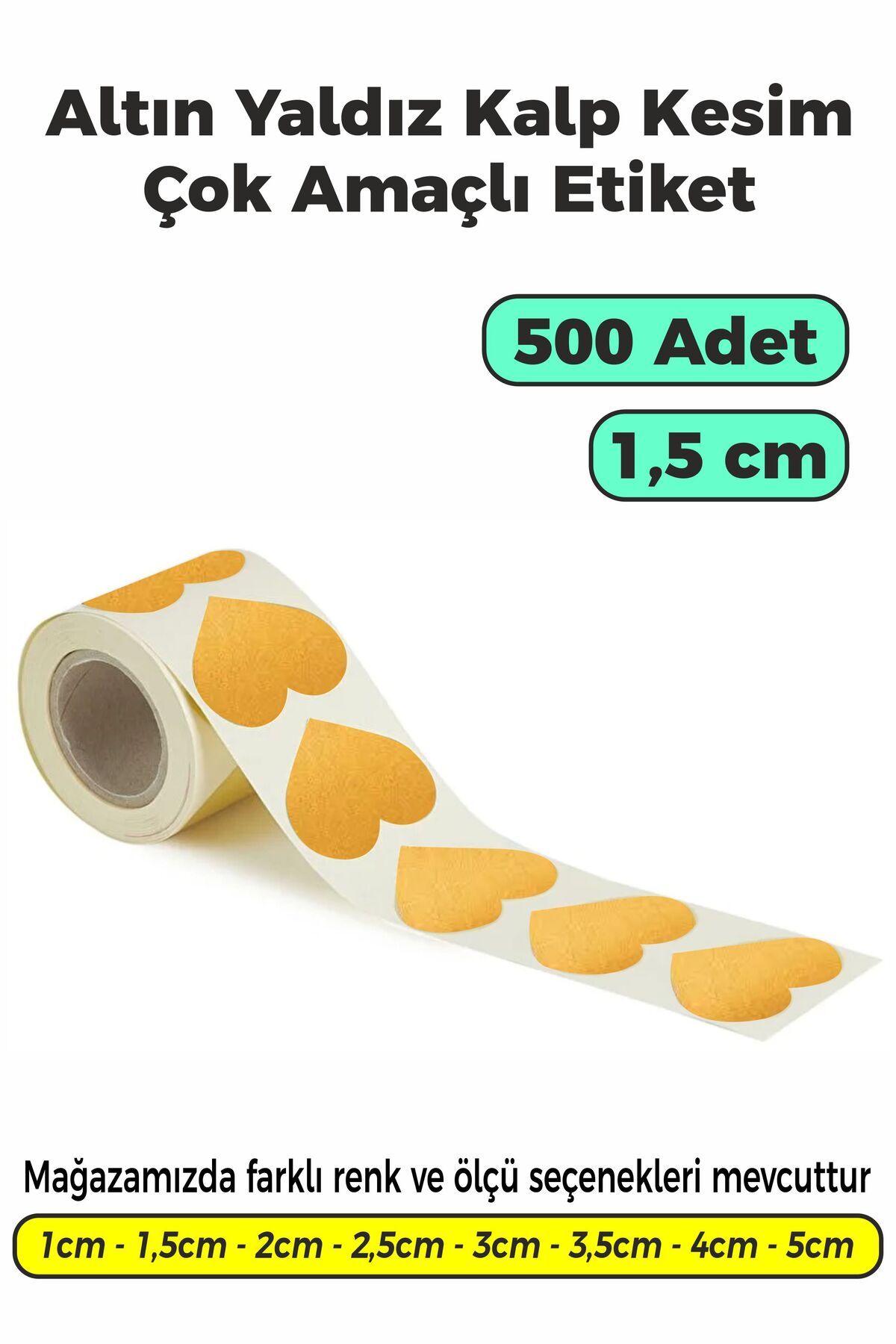 SB store Altın Yaldız Renk Kalp Kesim Çok Amaçlı Etiket 1,5cm 500 Adet