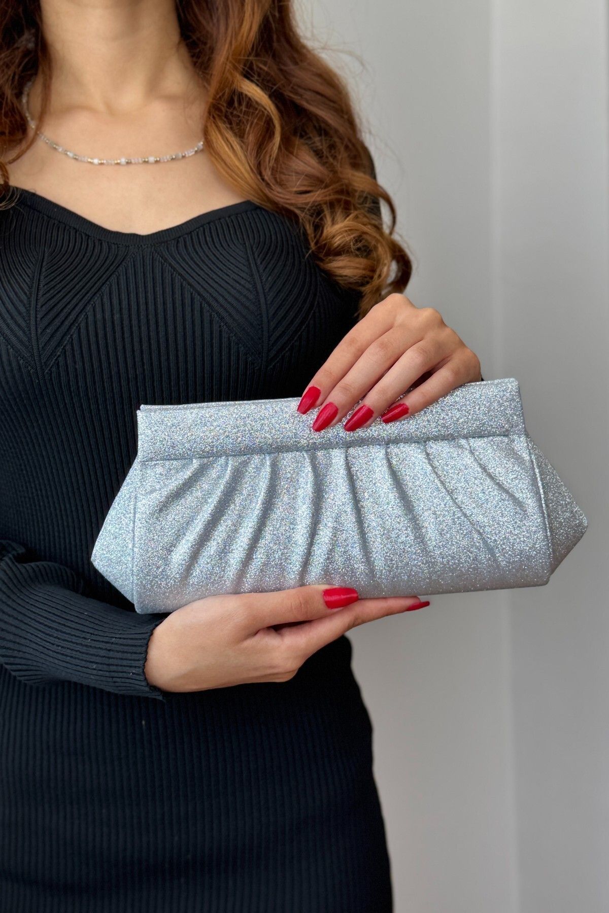Classbag Kadın Gümüş Simli Abiye Zincir Askılı El Çantası