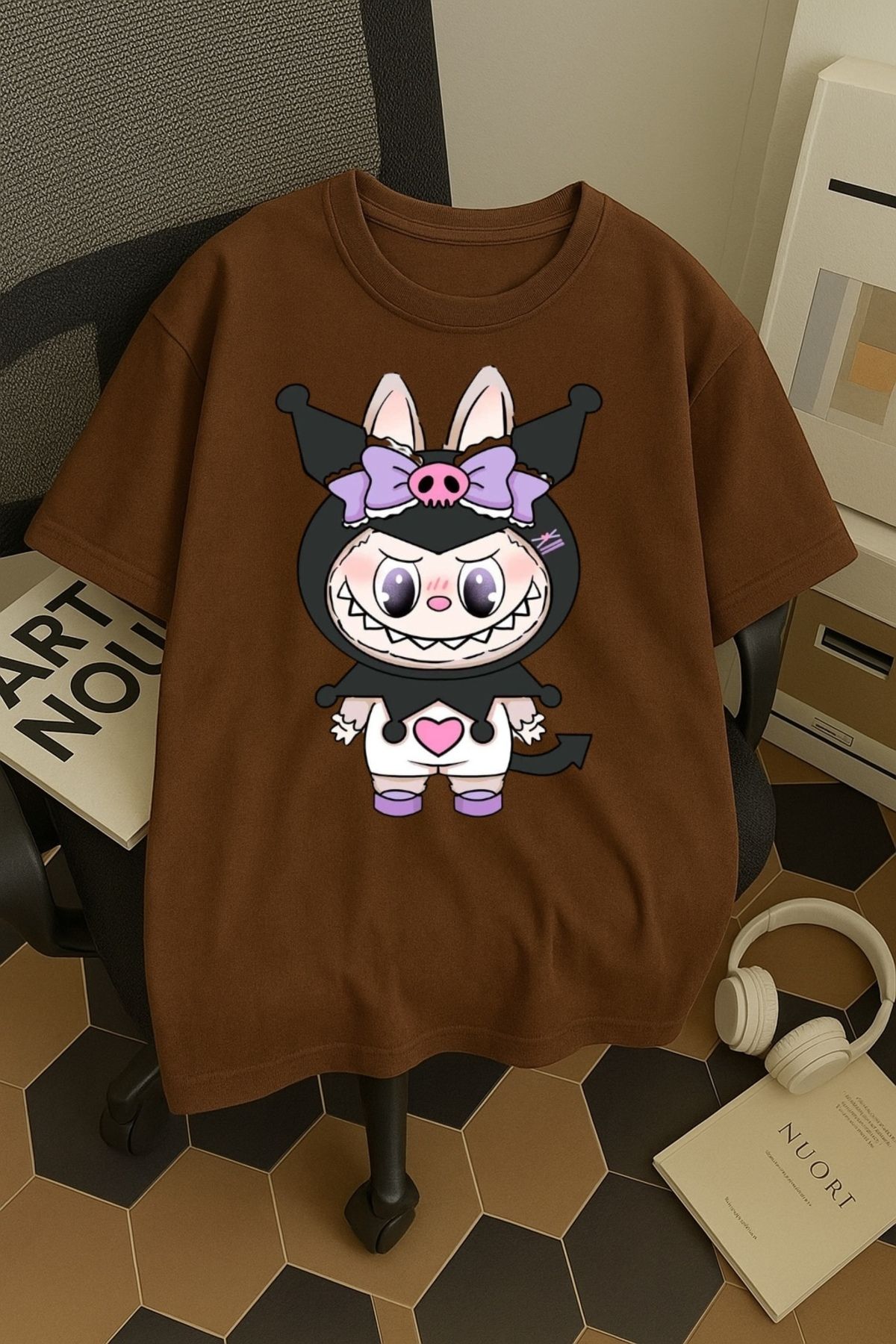SOHR Unisex Erkek/Kadın Kuromi Labubu Renkli Baskılı Oversize Pamuklu T-Shirt