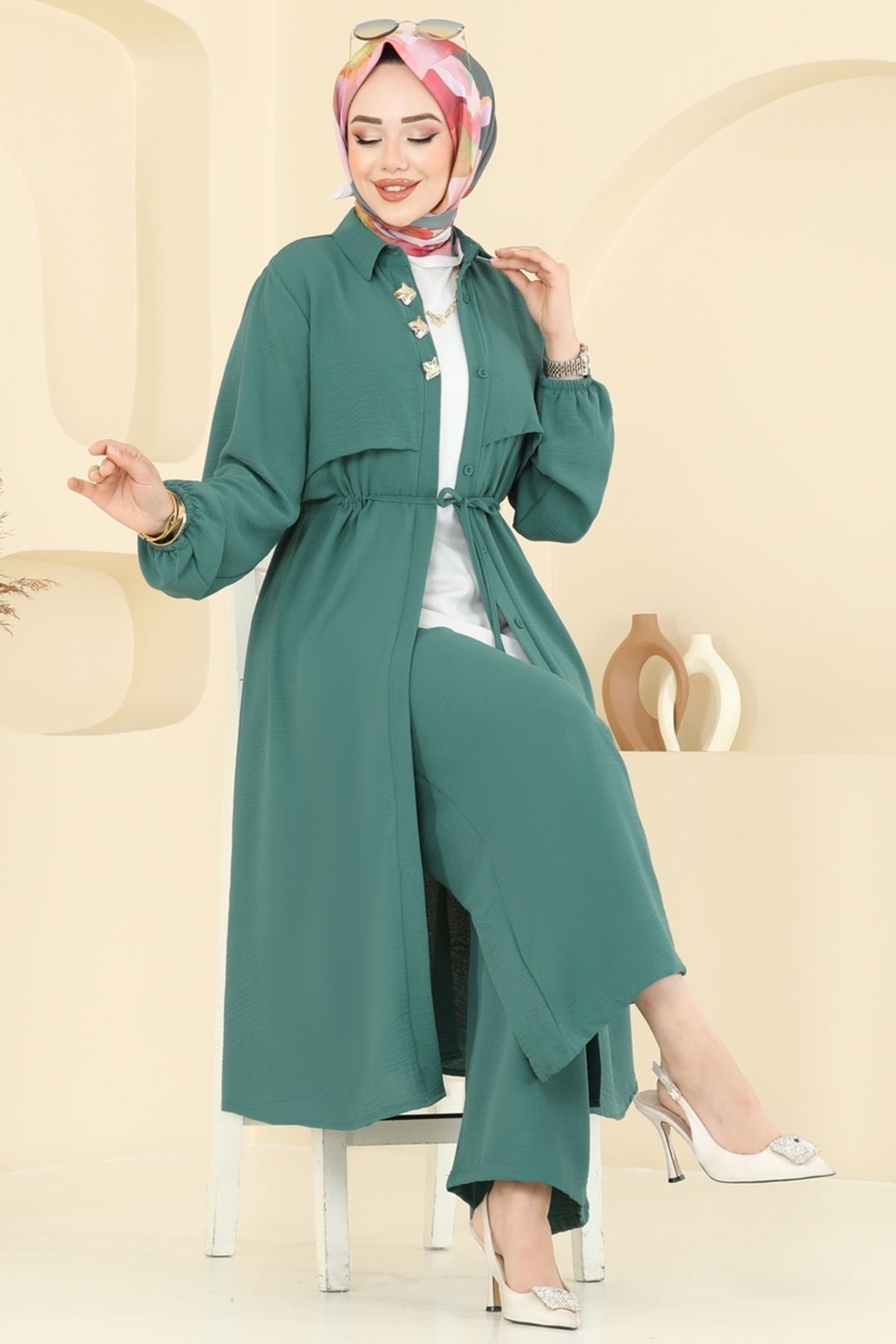Modaselvim Elena Düğmeli Tesettür Takım 3112HBS856 Mint
