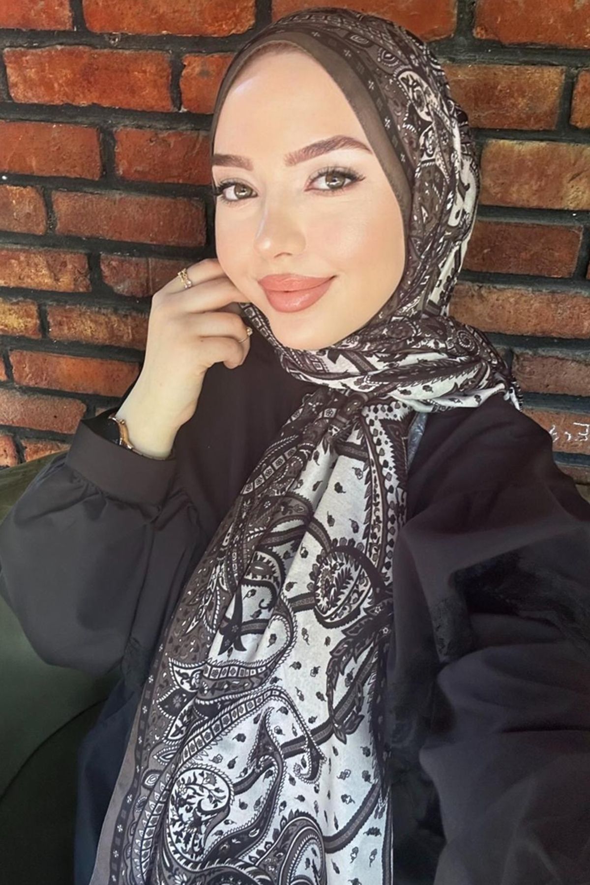 Modaselvim Etnik Desen Soft Şal Serisi 701ART1138 Kahve
