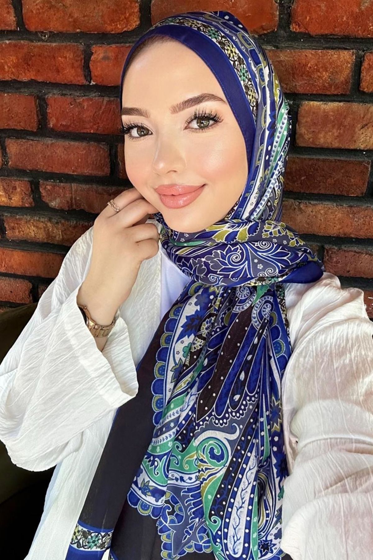 Modaselvim Etnik Desen Soft Şal Serisi 704ART1138 Saks