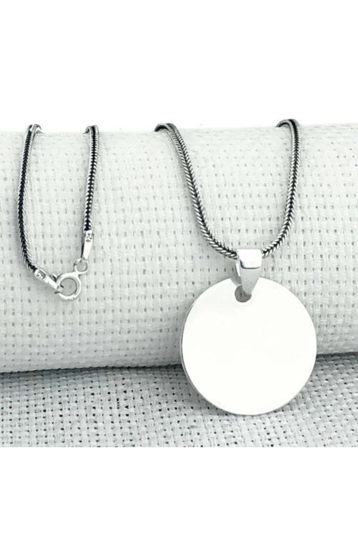 shop Plaka Yuvarlak Parlak Küçük Boy 925 Ayar Gümüş Erkek Kolye