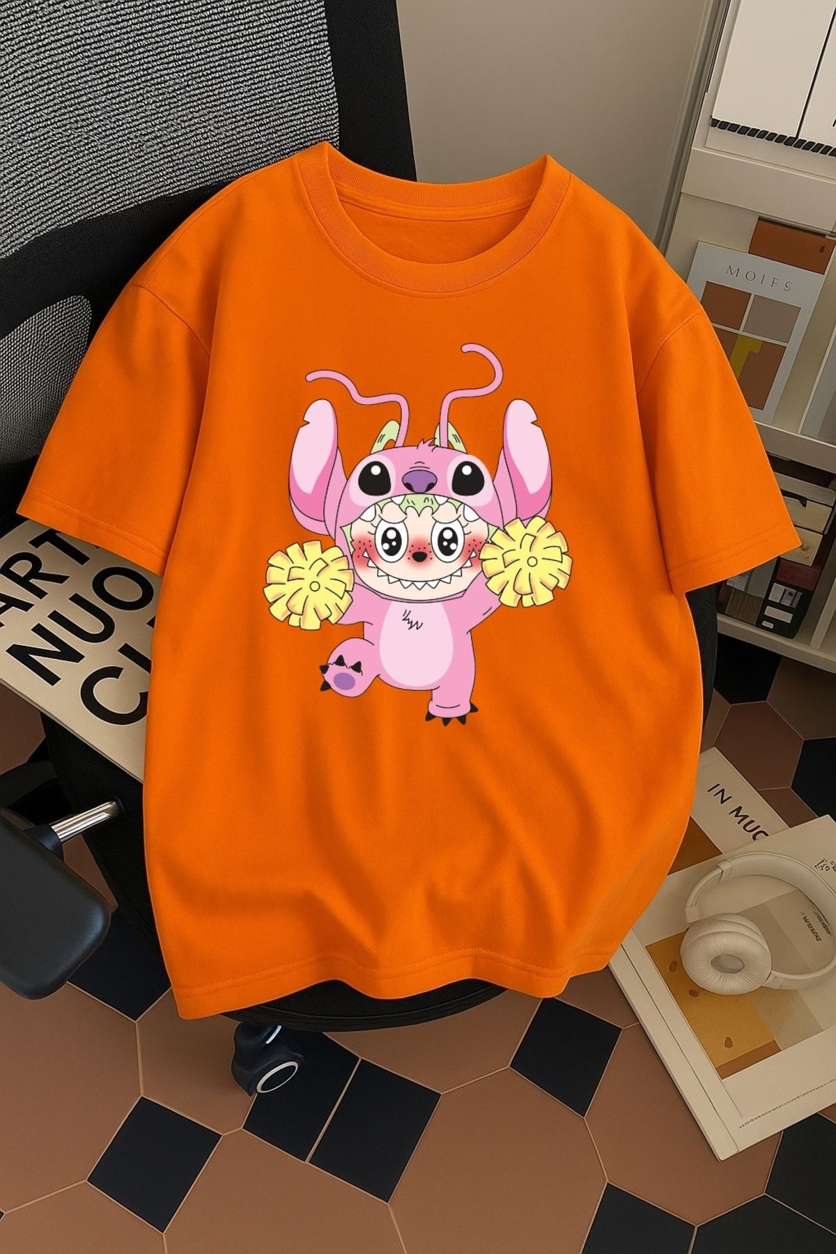 SOHR Unisex Erkek/Kadın Angel Labubu Renkli Baskılı Oversize Pamuklu T-Shirt