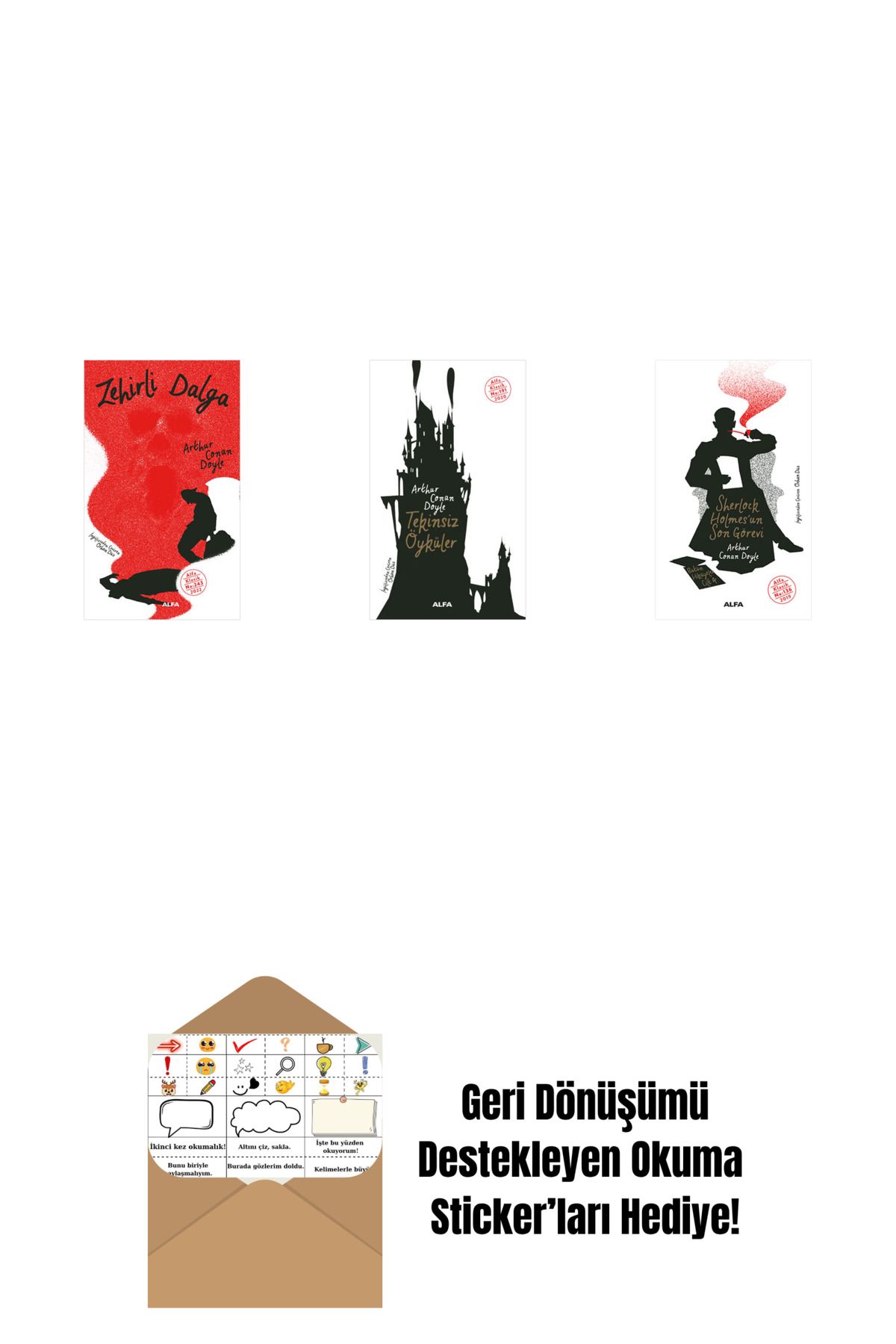 Alfa Yayınları Zehirli Dalga + Tekinsiz Öyküler + Sherlock Holmes'un Son Görevi + Okuma Sticker'ları