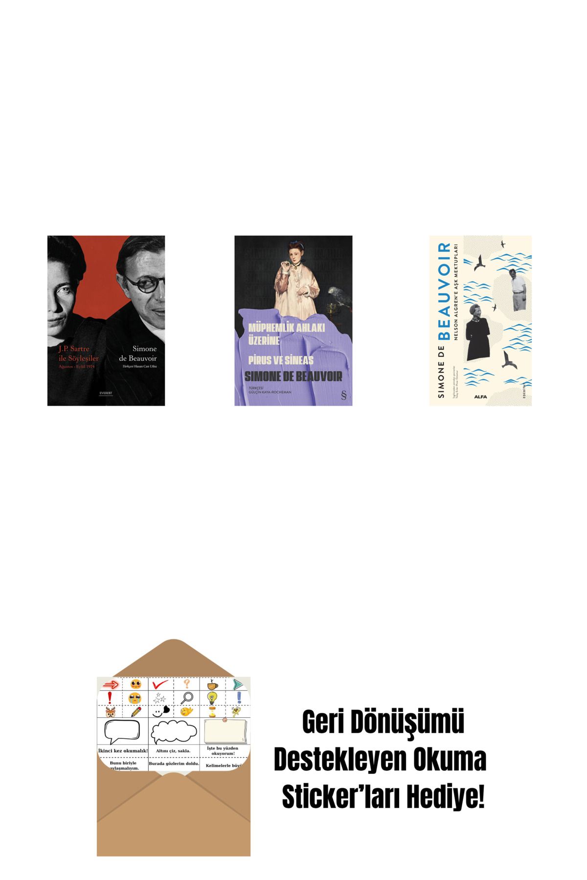 Alfa Yayınları J. P. Sartre İle Söyleşiler + Konuk Kız + Nelson Algren'e Aşk Mektupları + Okuma Sticker'ları