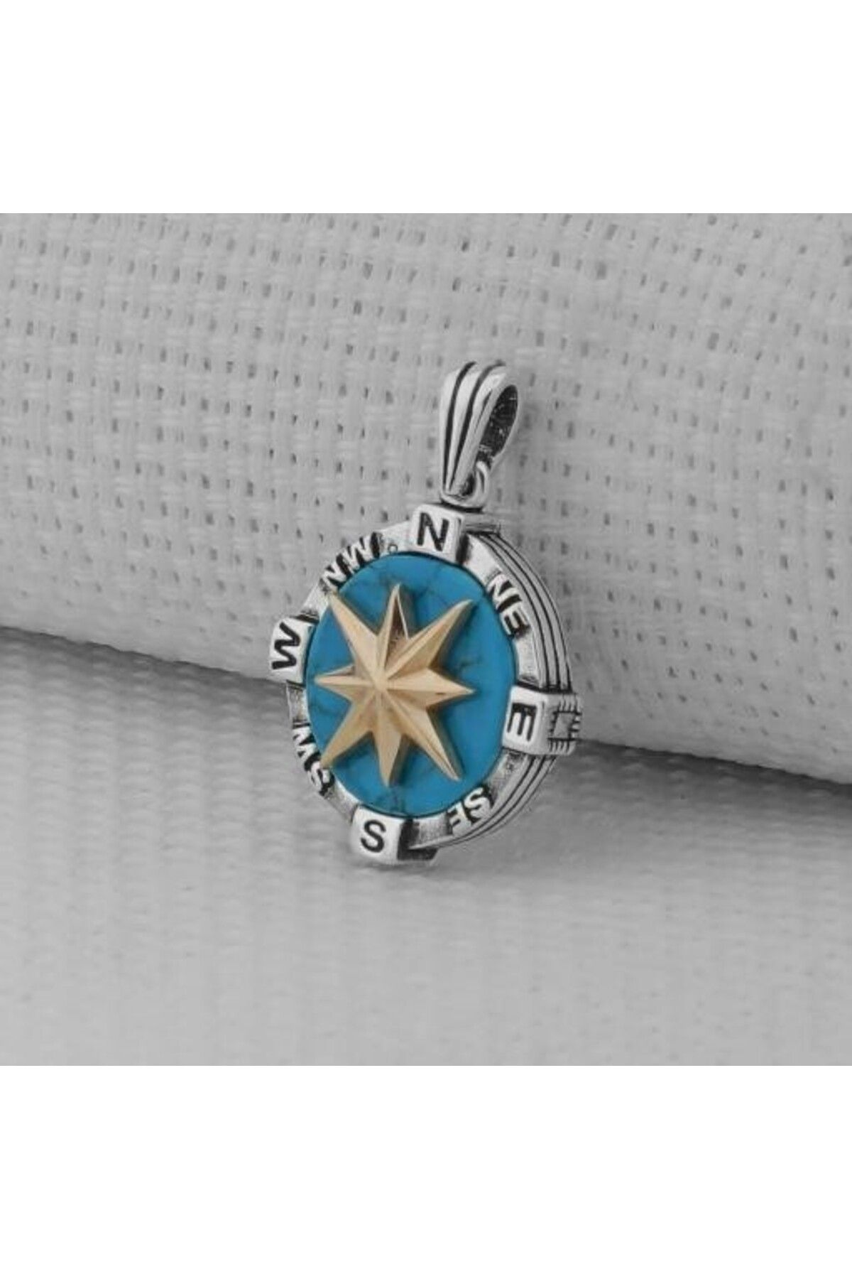 shop Turkuaz Taşlı Pusula 925 Ayar Gümüş Erkek Kolye Ucu