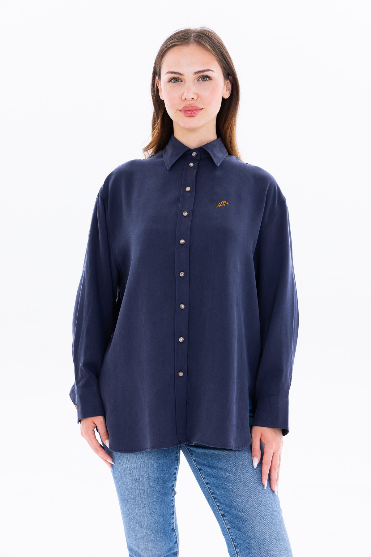 qanpaq Hilya - Lacivert Kadın Oversize Gömlek
