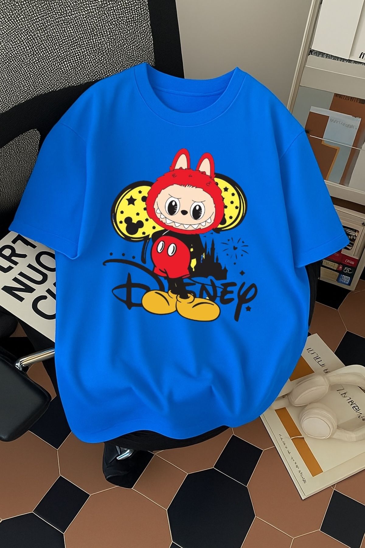 SOHR Unisex Erkek/Kadın Mickey Labubu Renkli Baskılı Oversize Pamuklu T-Shirt