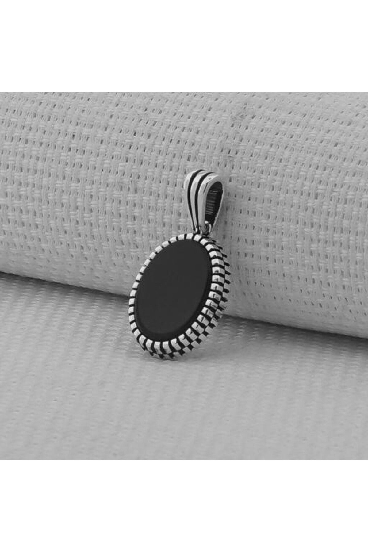 shop Siyah Oniks Taşlı Oval 925 Ayar Gümüş Orta Boy Erkek Kolye Ucu