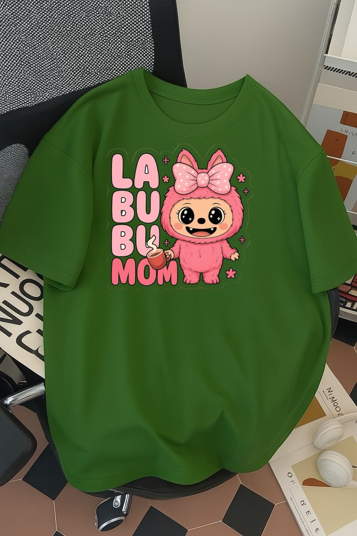 SOHR Unisex Erkek/Kadın Labubu Mom Renkli Baskılı Oversize Pamuklu T-Shirt