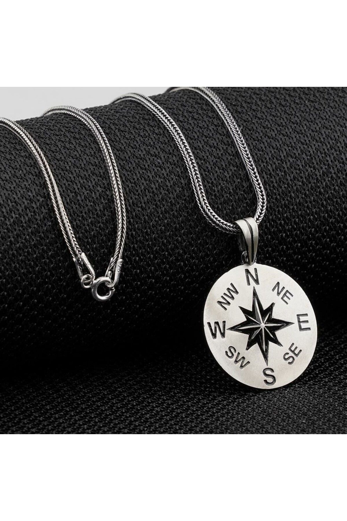 shop Pusula Tasarımlı 925 Ayar Gümüş Erkek Kolye