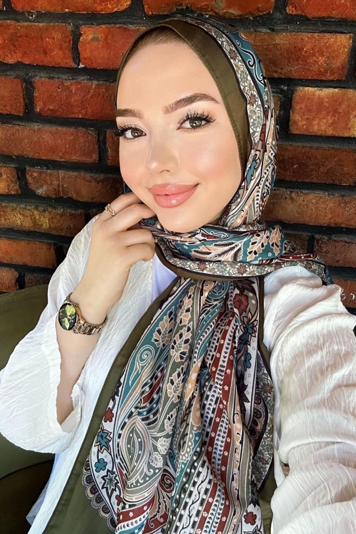 Modaselvim Etnik Desen Soft Şal Serisi 704ART1138 Haki