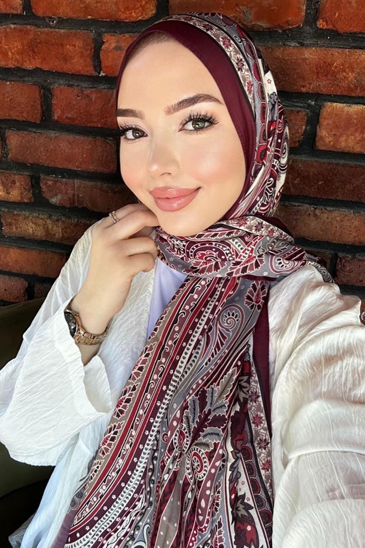 Modaselvim Etnik Desen Soft Şal Serisi 704ART1138 Bordo