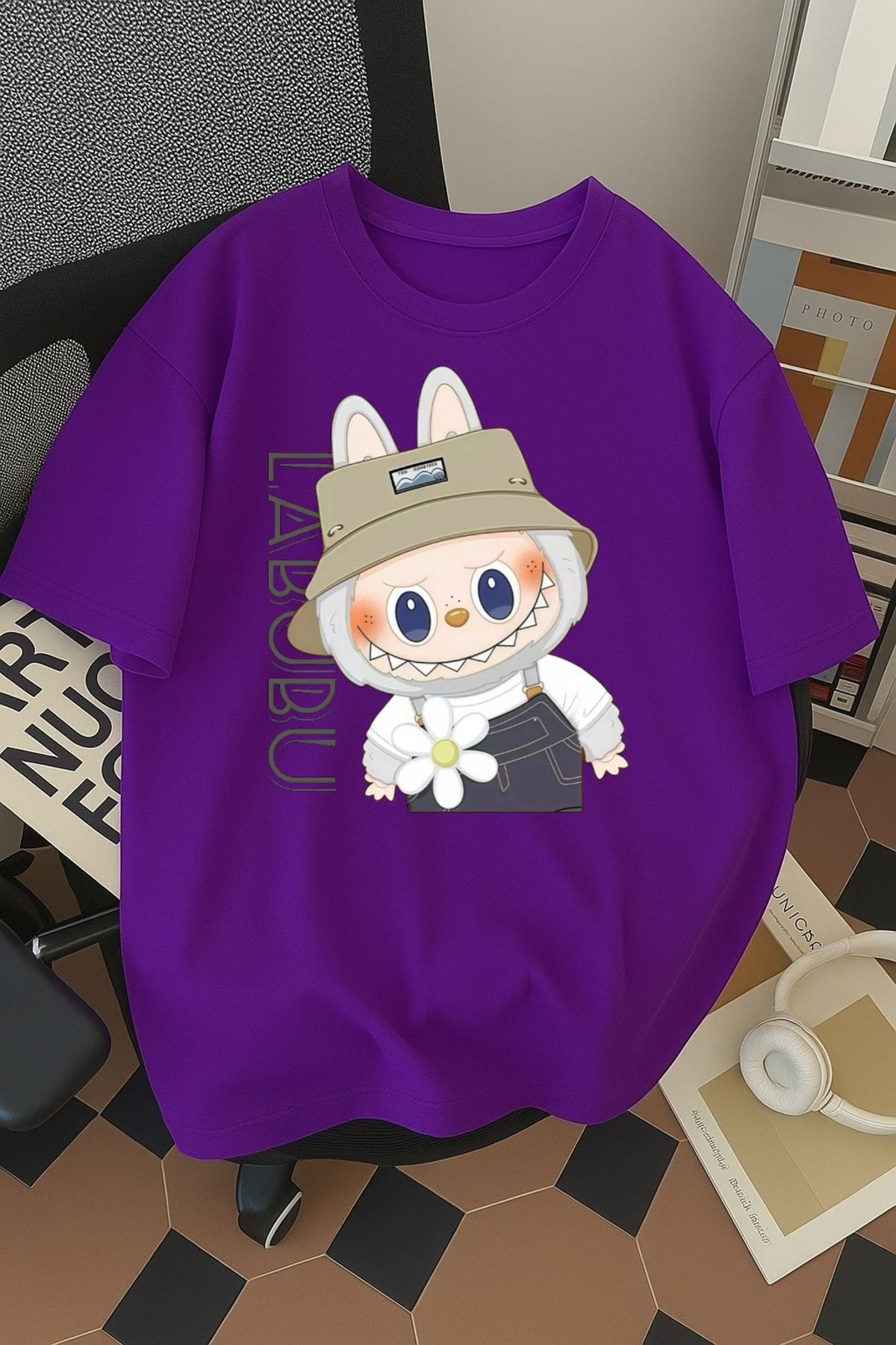 SOHR Unisex Erkek/Kadın Labubu Renkli Baskılı Oversize Pamuklu T-Shirt