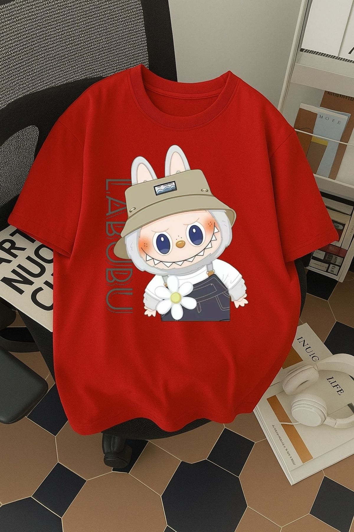 SOHR Unisex Erkek/Kadın Labubu Renkli Baskılı Oversize Pamuklu T-Shirt