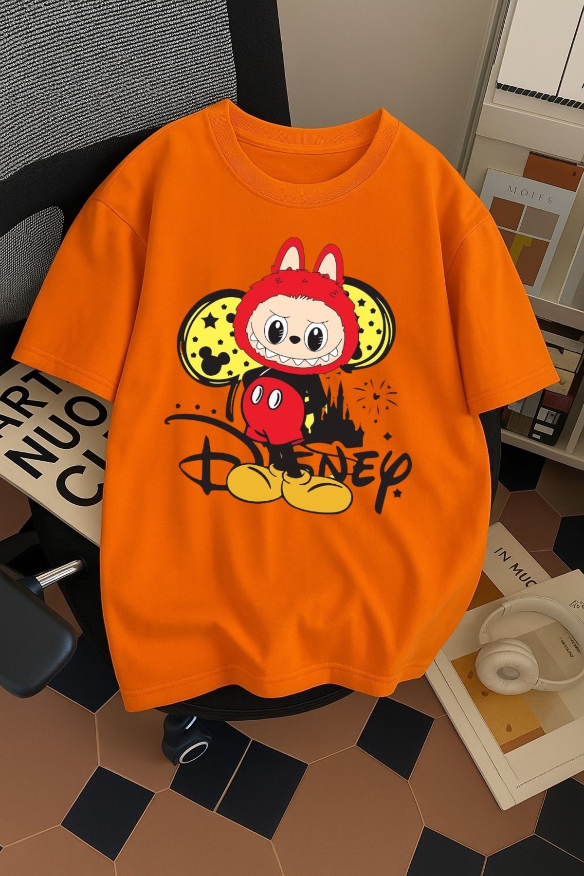 SOHR Unisex Erkek/Kadın Mickey Labubu Renkli Baskılı Oversize Pamuklu T-Shirt