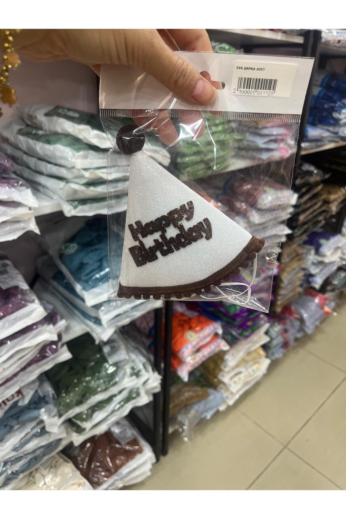 BALON HOME Kahve Beyaz Happy Birthday Yazılı Doğum Günü Şapkası Mini Boy 1 ADET