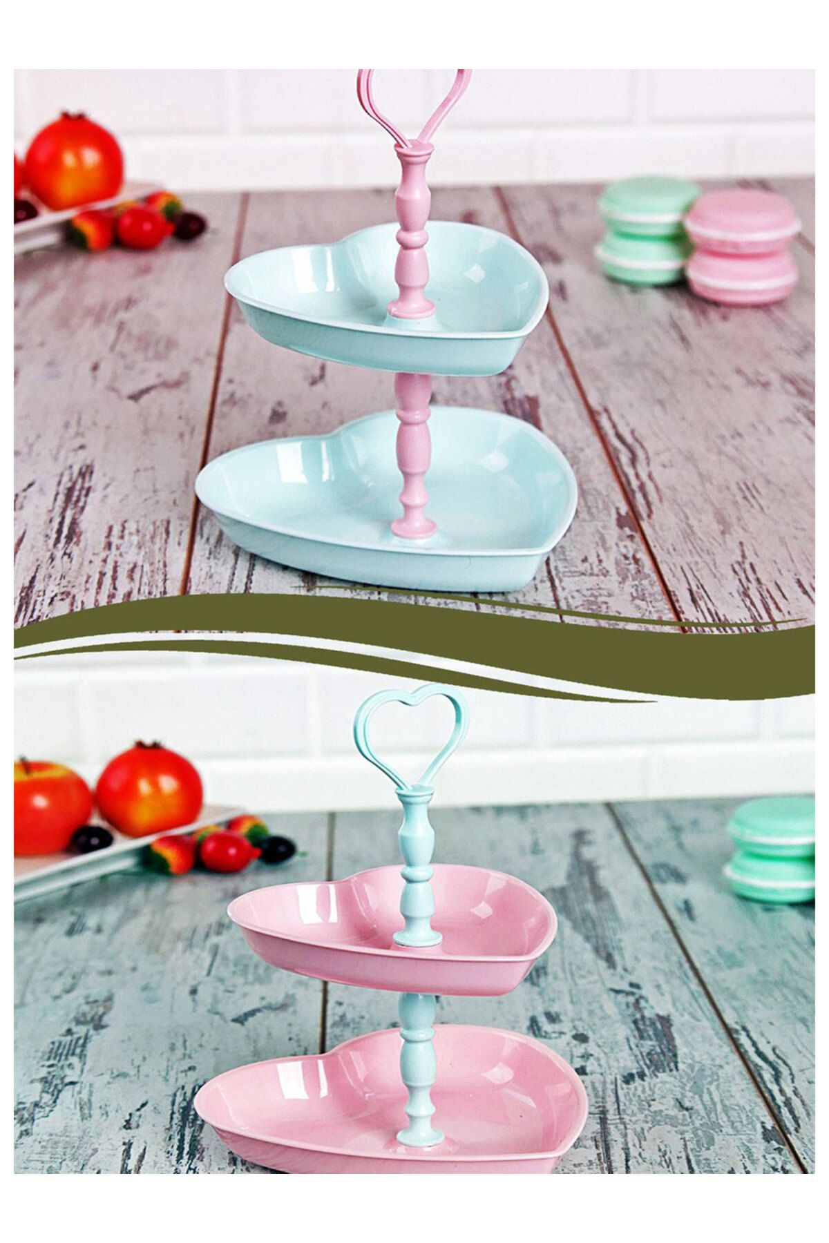 SİHİRLİ AYAKLAR Kalpli Pastel Renkli 2 Katlı Çerezlik Kurabiyelik Sunumluk BPA Free 26cm