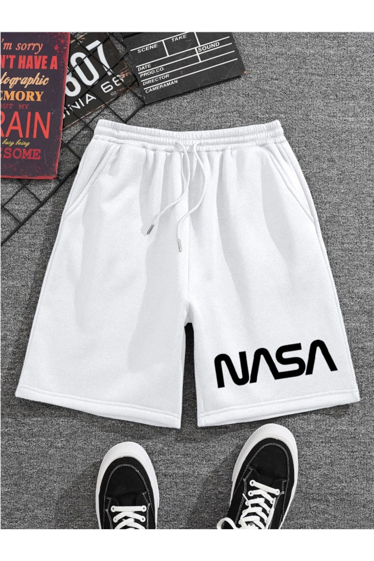 COHERENT Unisex Kadın/Erkek Nasa Özel Baskılı Renkli Kısa Penye Şort Shorts