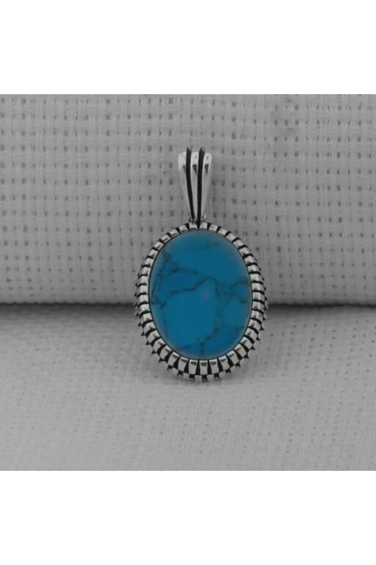 shop Turkuaz Taşlı Oval 925 Ayar Gümüş Erkek Kolye Ucu