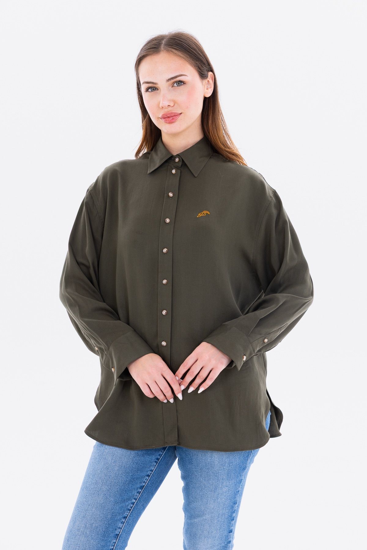 qanpaq Hilya - Haki Kadın Oversize Gömlek