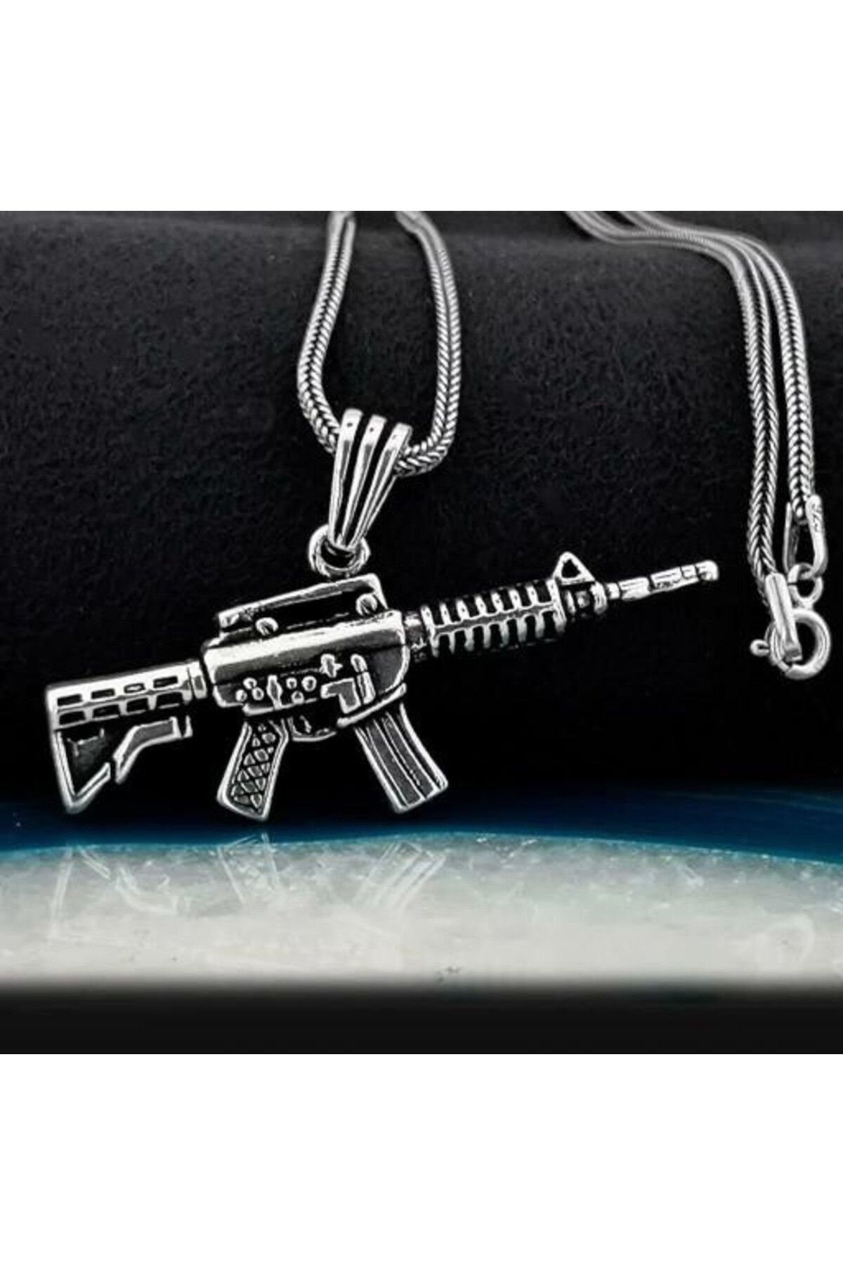 shop Tüfek Tasarımlı 925 Ayar Gümüş Erkek Kolye