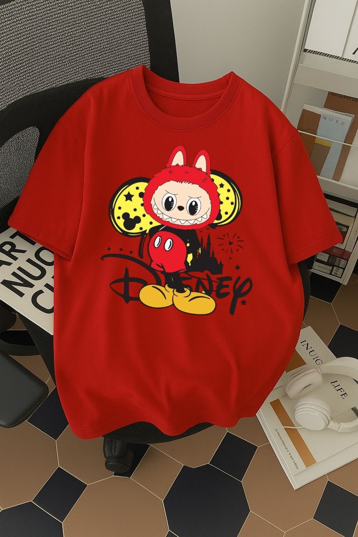 SOHR Unisex Erkek/Kadın Mickey Labubu Renkli Baskılı Oversize Pamuklu T-Shirt