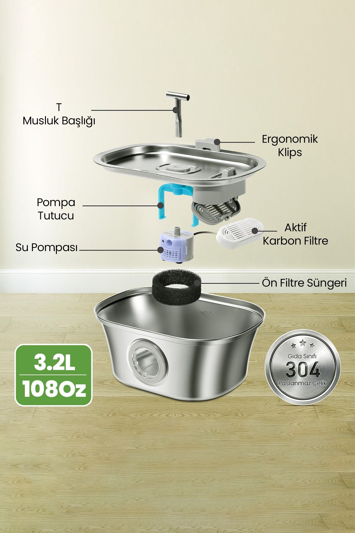 Electron 3.2 L Çiftli Otomatik Su Pınarı Yedek Filtre – 3'lü Paket (Kedi & Köpek İçin Uyumlu)