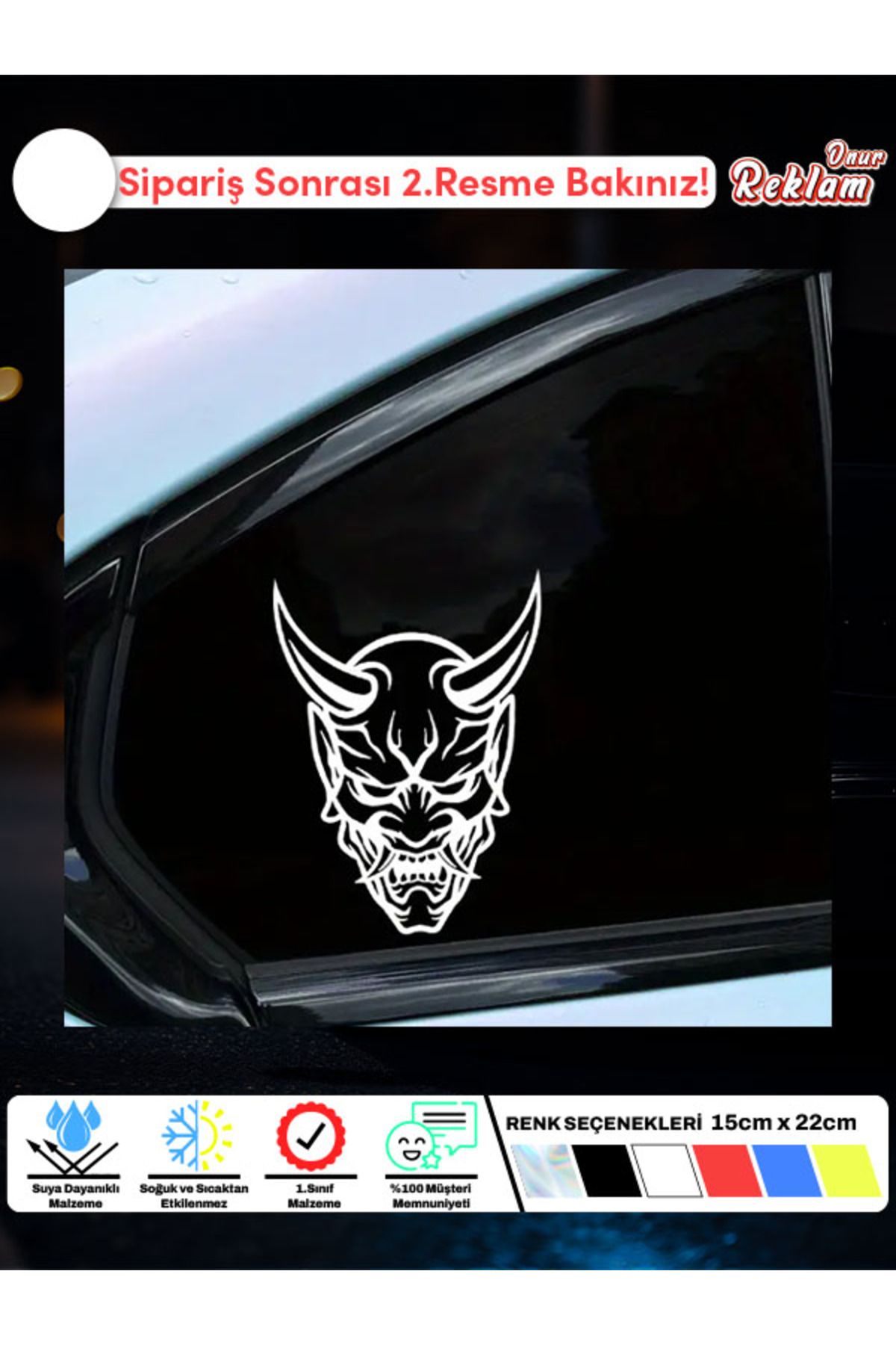 Onur Reklam Oni Maskesi Tasarımlı Araç Stickerı – Suya Dayanıklı Japon Temalı Çıkartma (15x22 cm)