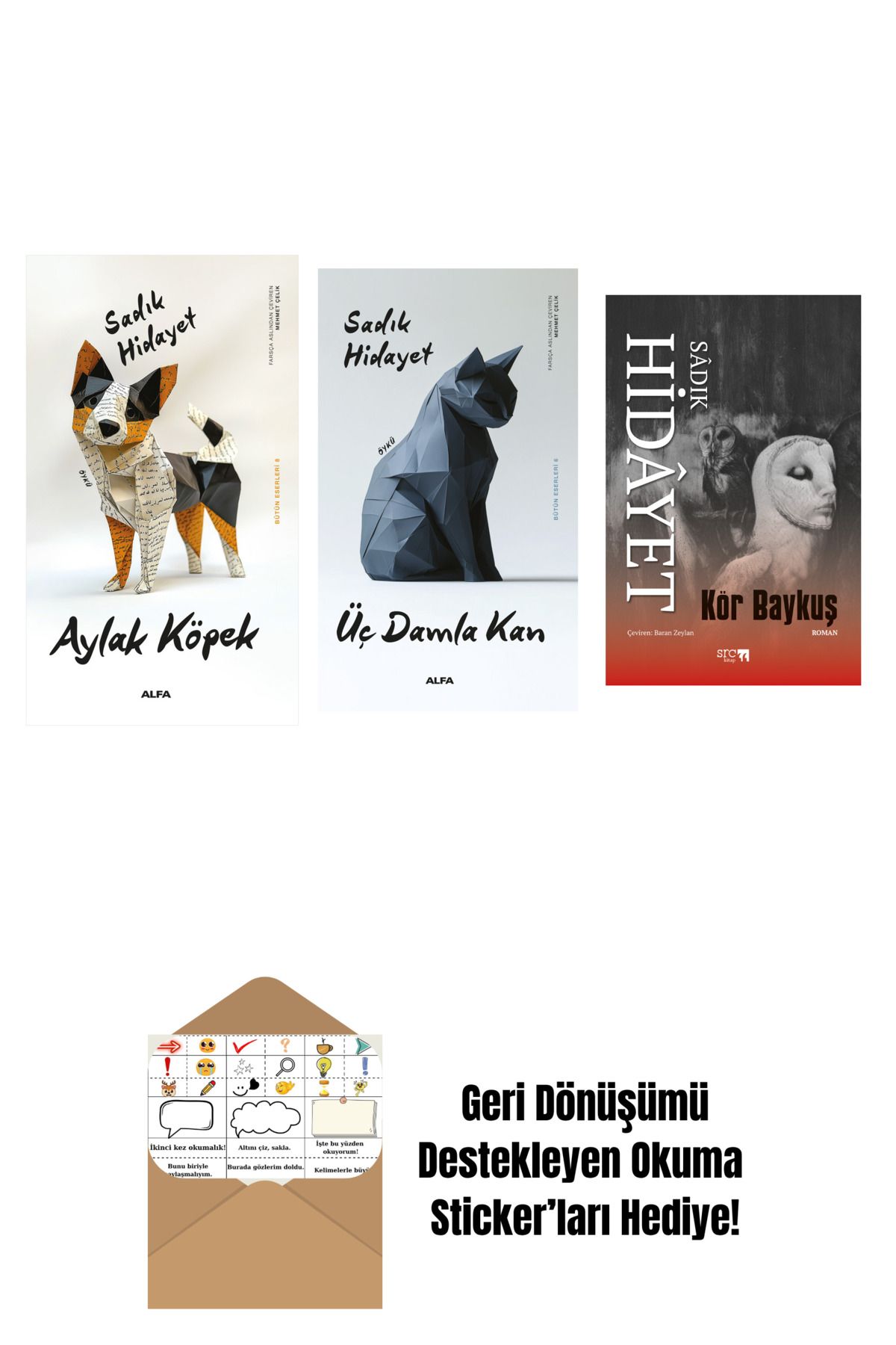 Alfa Yayınları Aylak Köpek + Üç Damla Kan + Kör Baykuş + Okuma Sticker'ları