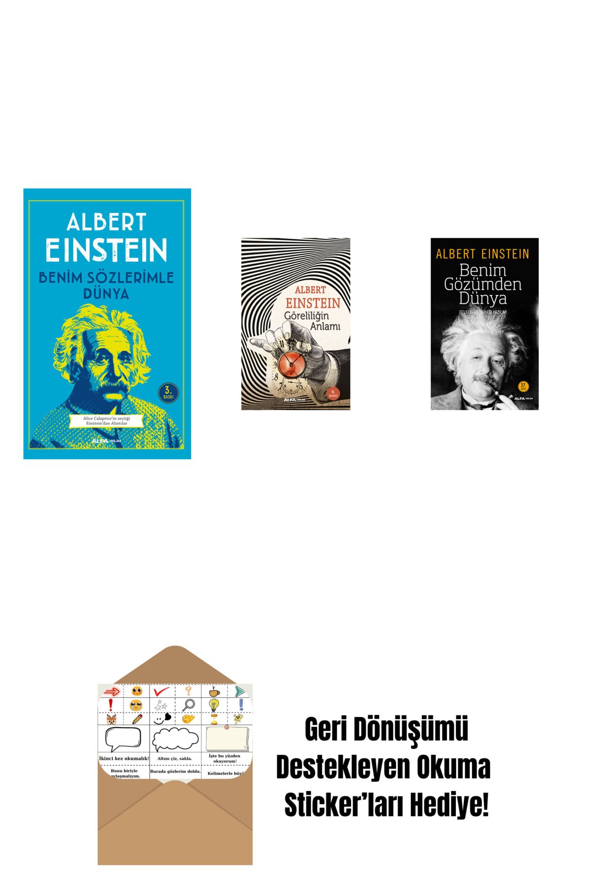 Alfa Yayınları Benim Sözlerimle Dünya + Göreliliğin Anlamı + Benim Gözümden Dünya + Okuma Sticker'ları