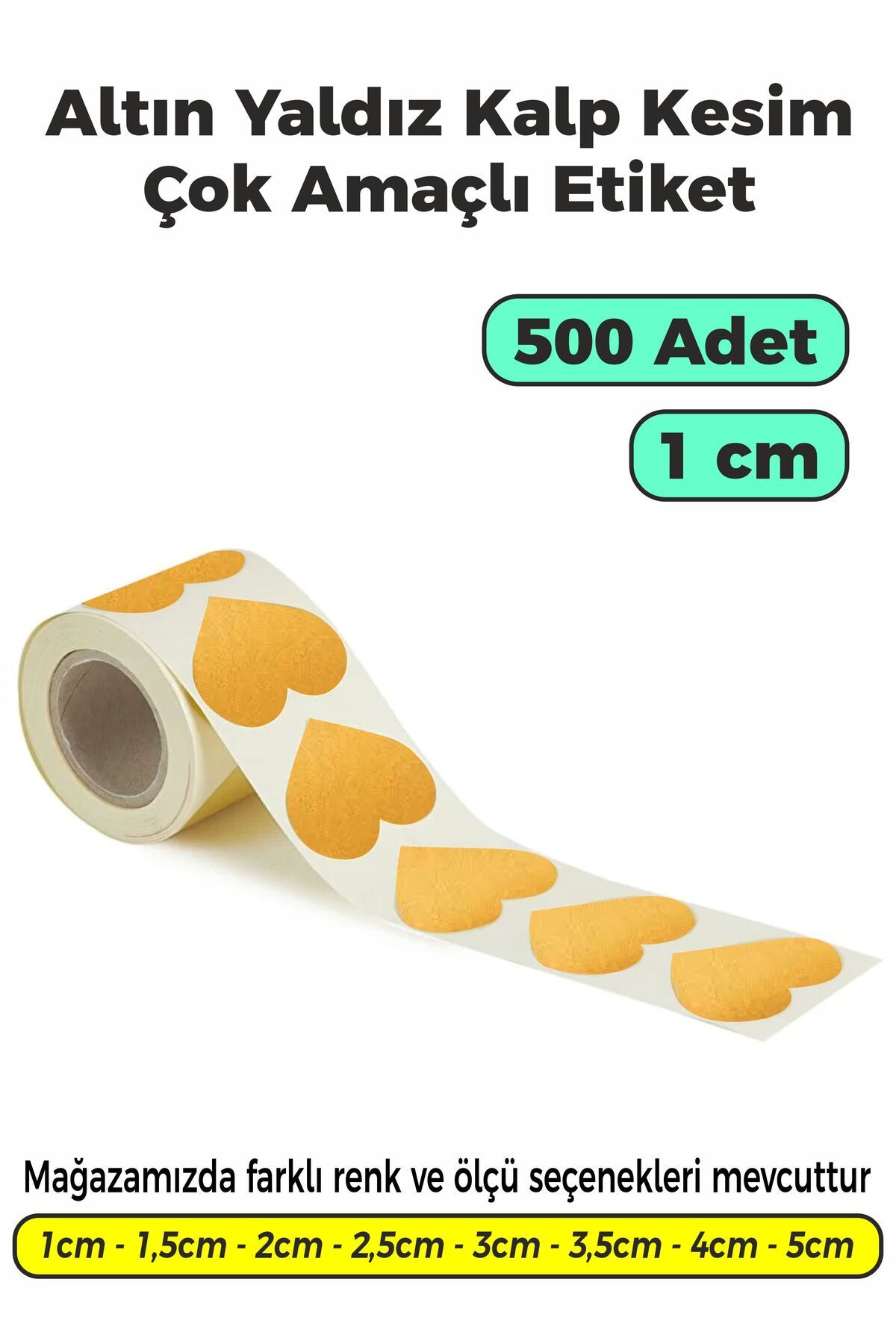 SB store Altın Yaldız Renk Kalp Kesim Çok Amaçlı Etiket 1cm 500 Adet
