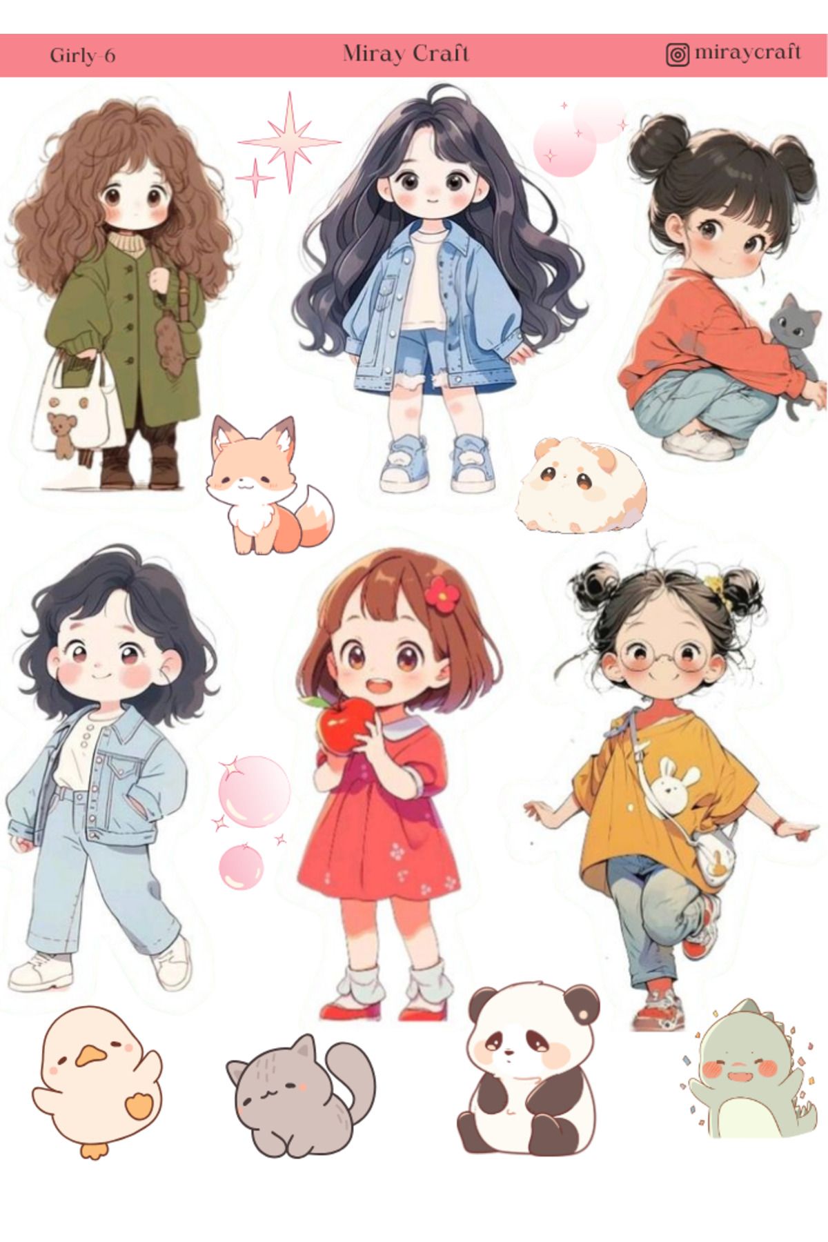 MirayDesign 1 Adet Girl Temalı Anime İllüstrasyon Sticker (12x17 cm) Bullet Journal, Scrapbook, Ajanda İçin