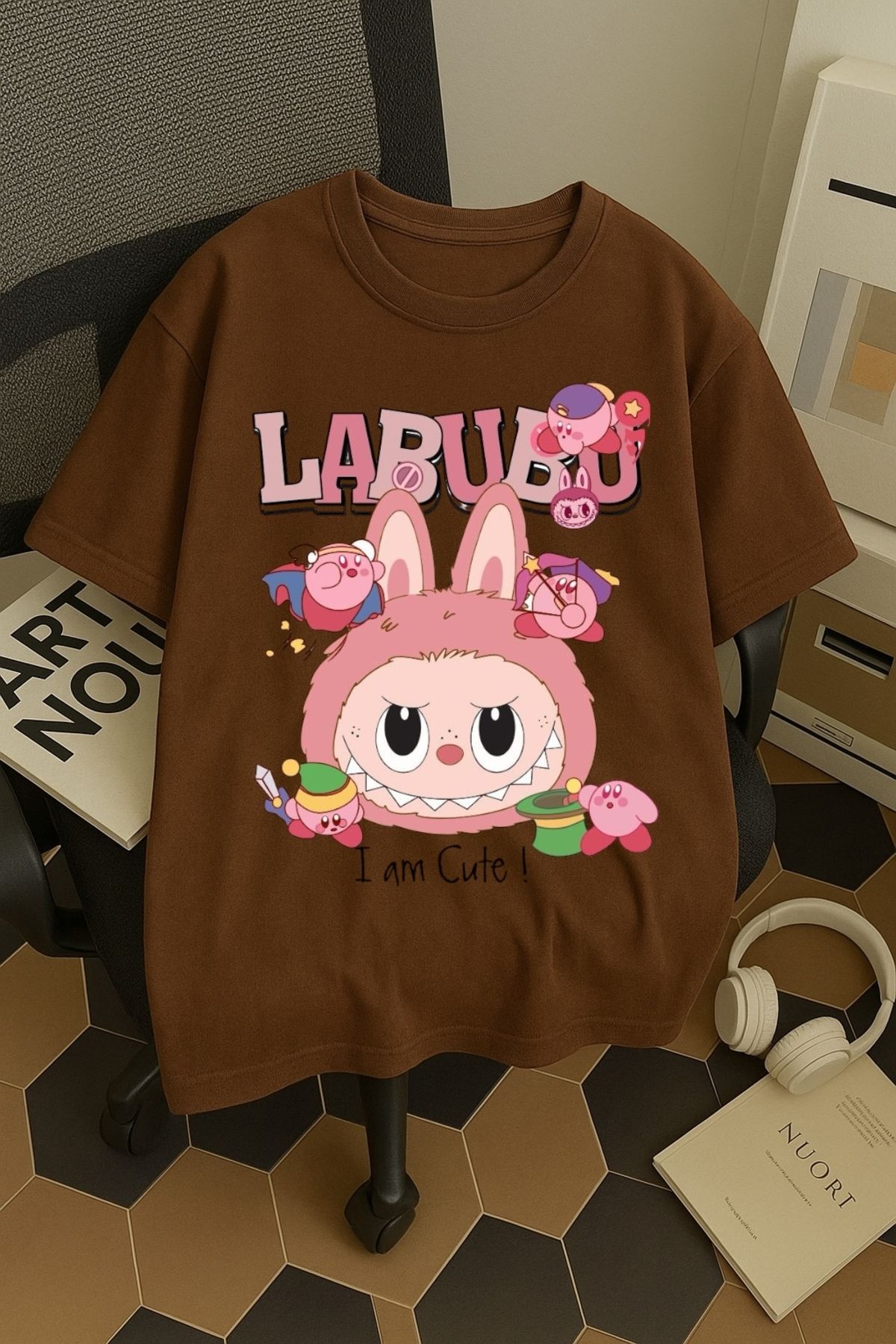 SOHR Unisex Erkek/Kadın Labubu Im Cute Renkli Baskılı Oversize Pamuklu T-Shirt