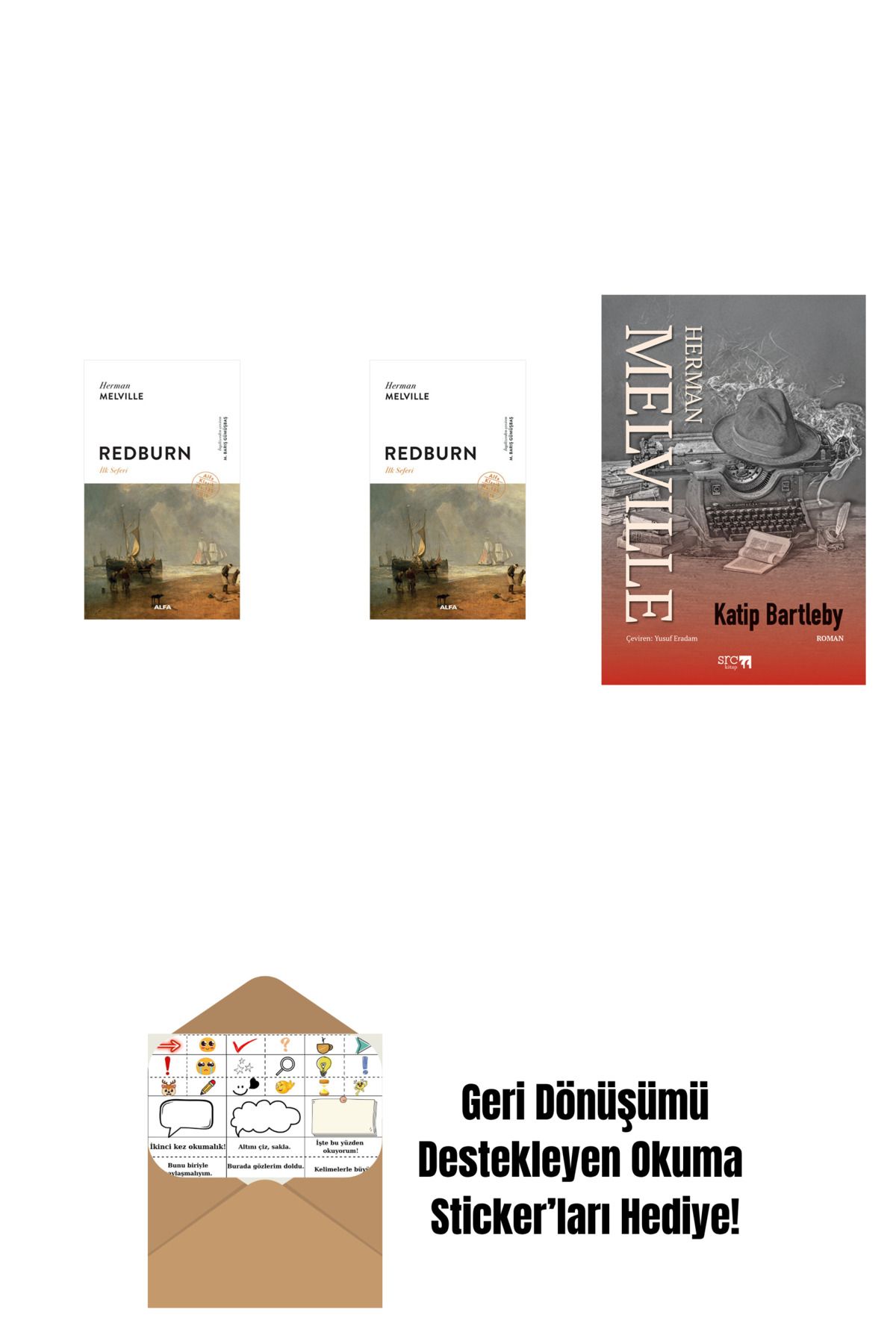Alfa Yayınları Redburn - İlk Seferi (Ciltli) + Redburn - İlk Seferi + Kâtip Bartleby + Okuma Sticker'ları