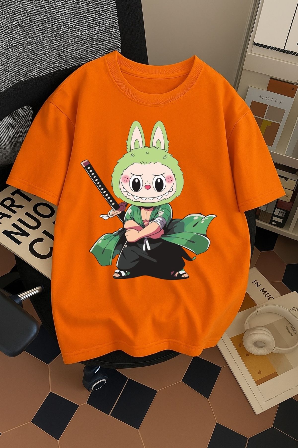 SOHR Unisex Erkek/Kadın Zoro Labubu Renkli Baskılı Oversize Pamuklu T-Shirt