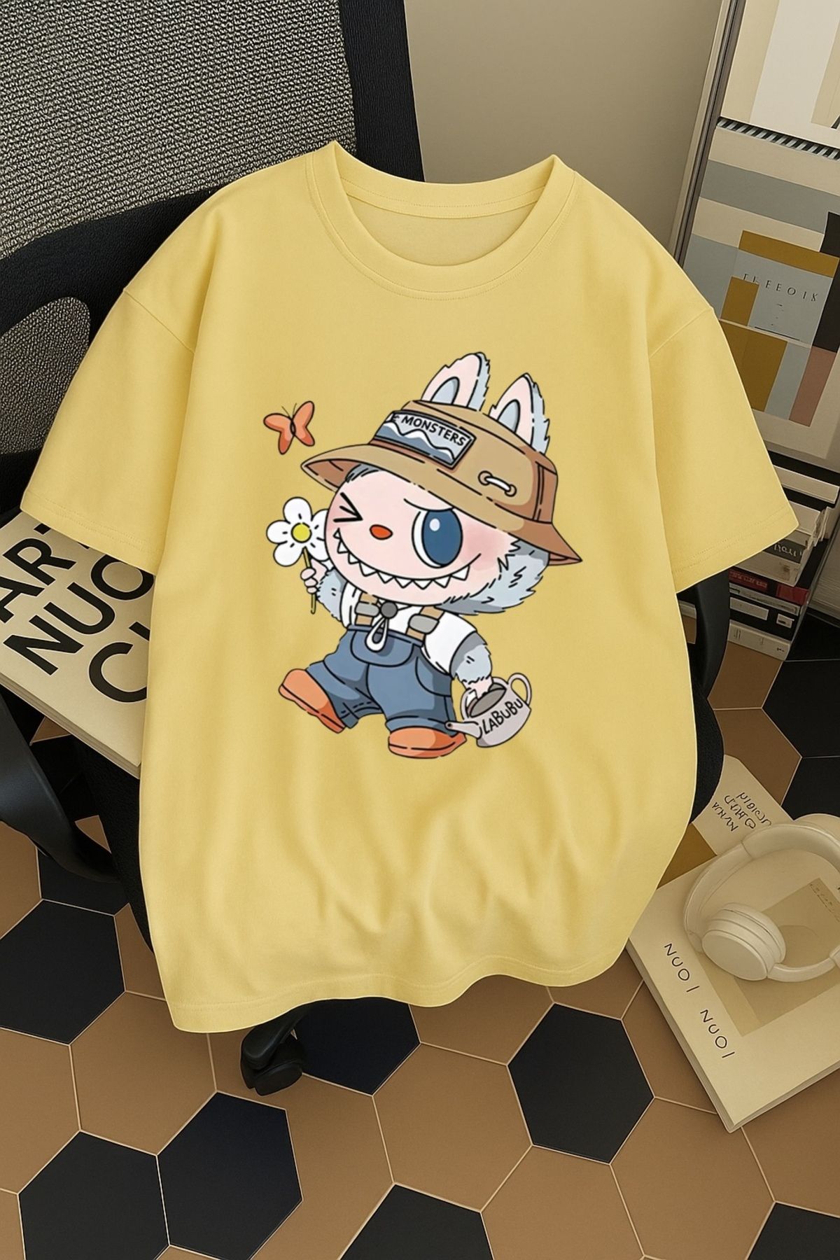SOHR Unisex Erkek/Kadın Labubu Renkli Baskılı Oversize Pamuklu T-Shirt