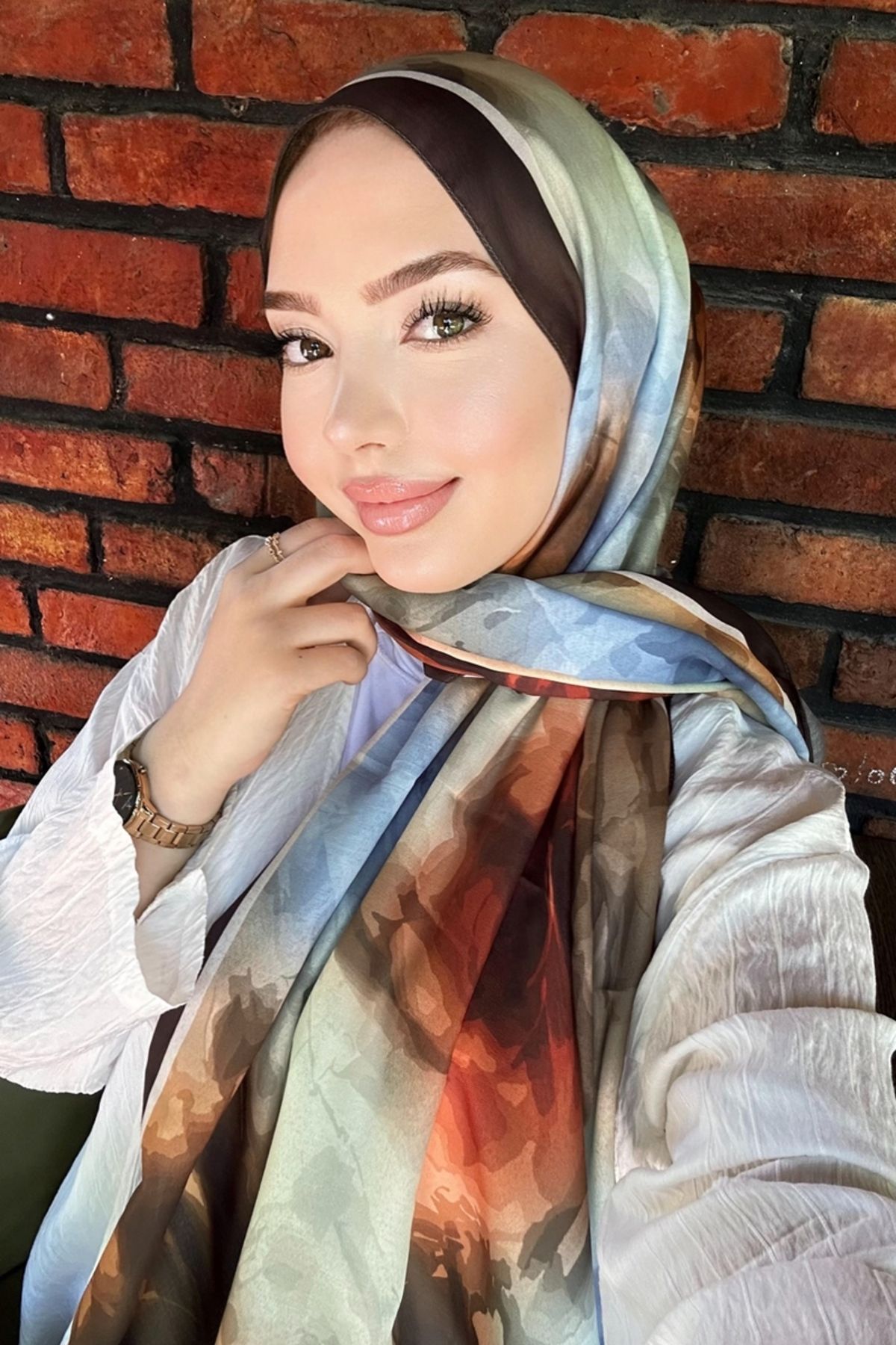 Modaselvim Boyama Desenli Soft Şal Serisi 706ART1138 Haki