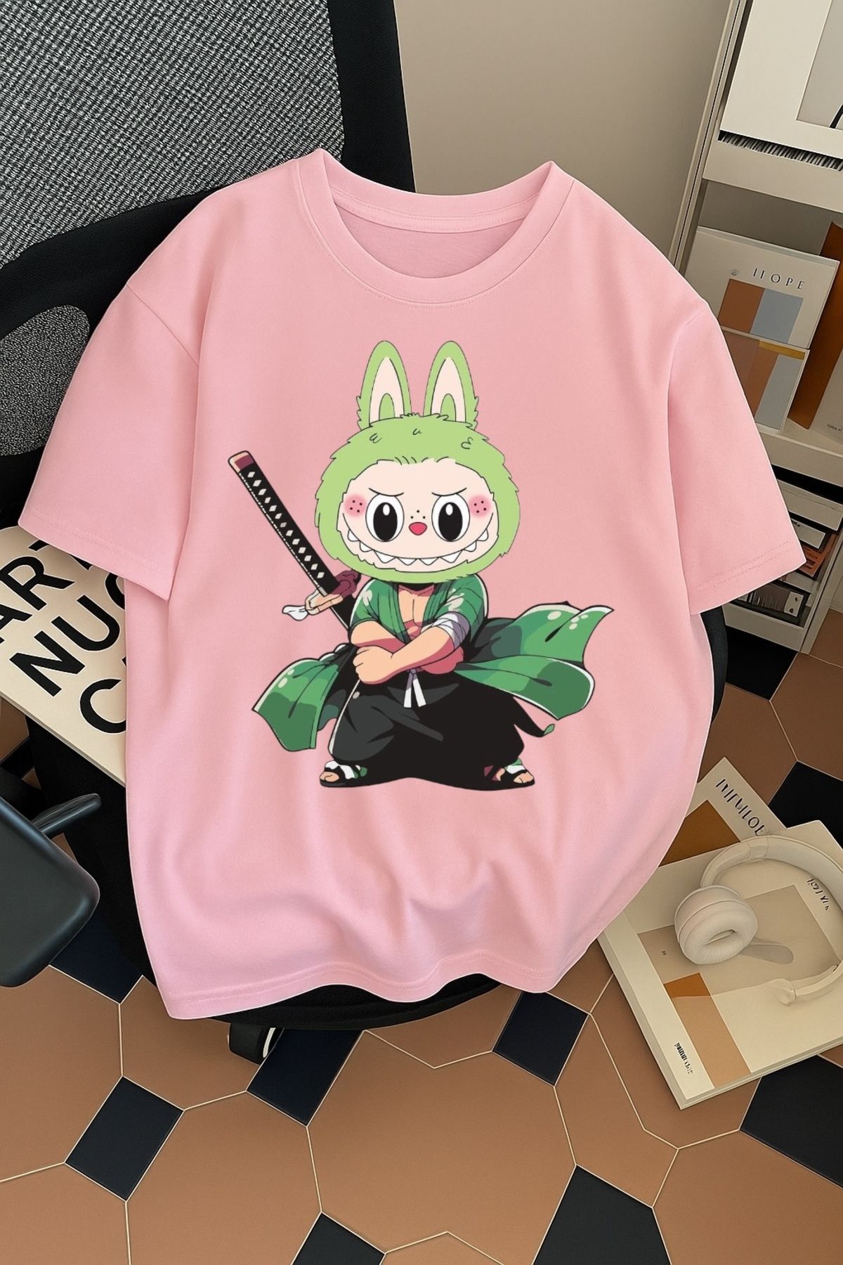 SOHR Unisex Erkek/Kadın Zoro Labubu Renkli Baskılı Oversize Pamuklu T-Shirt