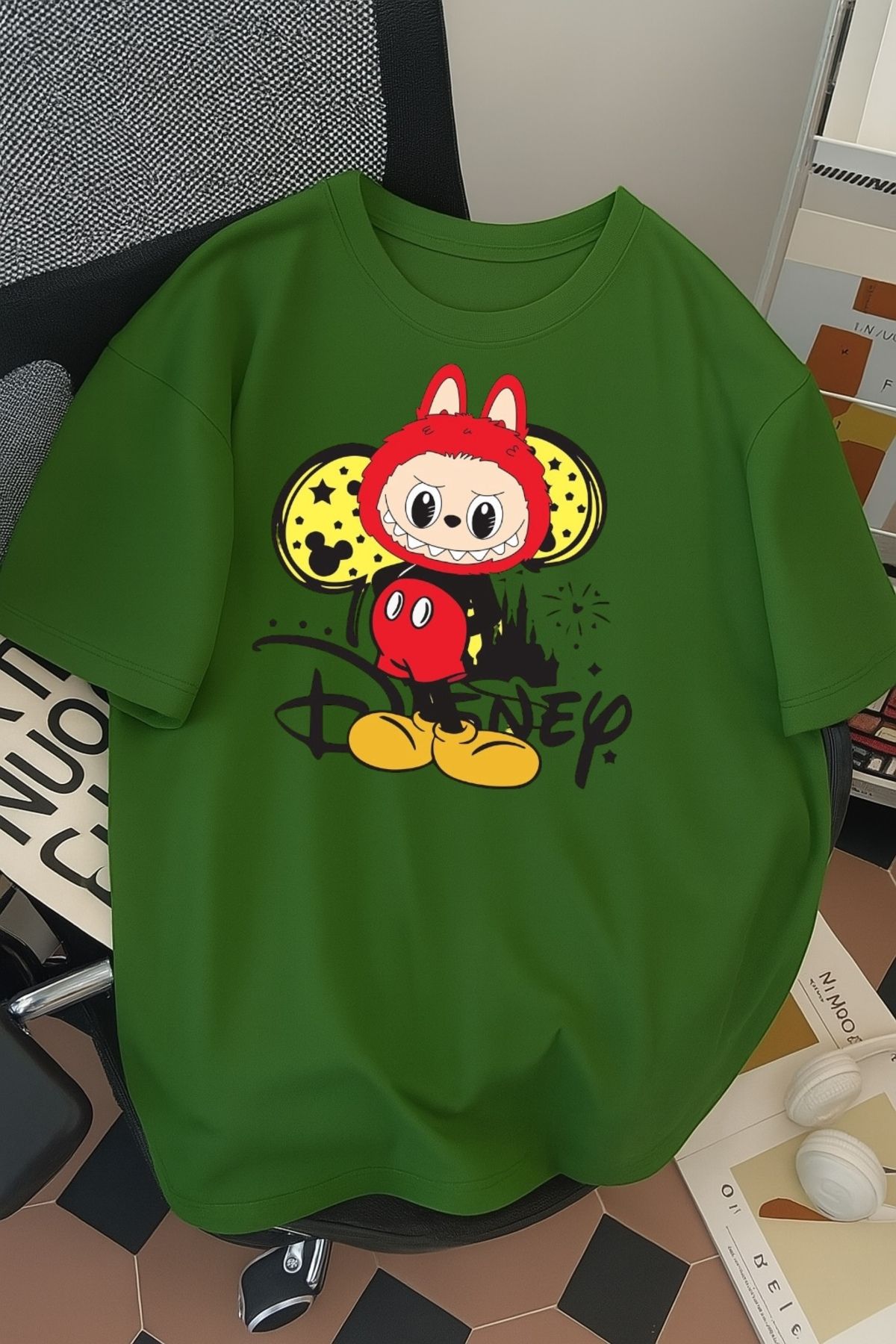 SOHR Unisex Erkek/Kadın Mickey Labubu Renkli Baskılı Oversize Pamuklu T-Shirt