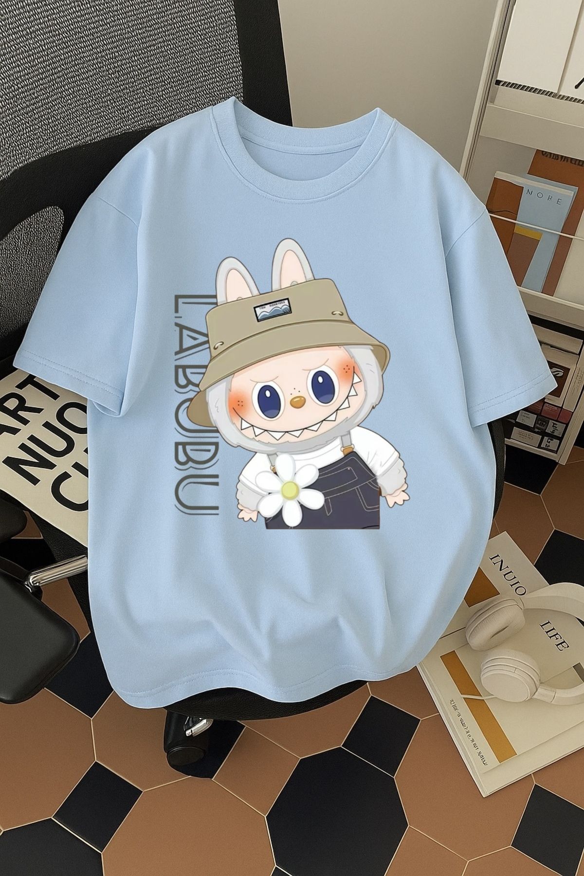 SOHR Unisex Erkek/Kadın Labubu Renkli Baskılı Oversize Pamuklu T-Shirt